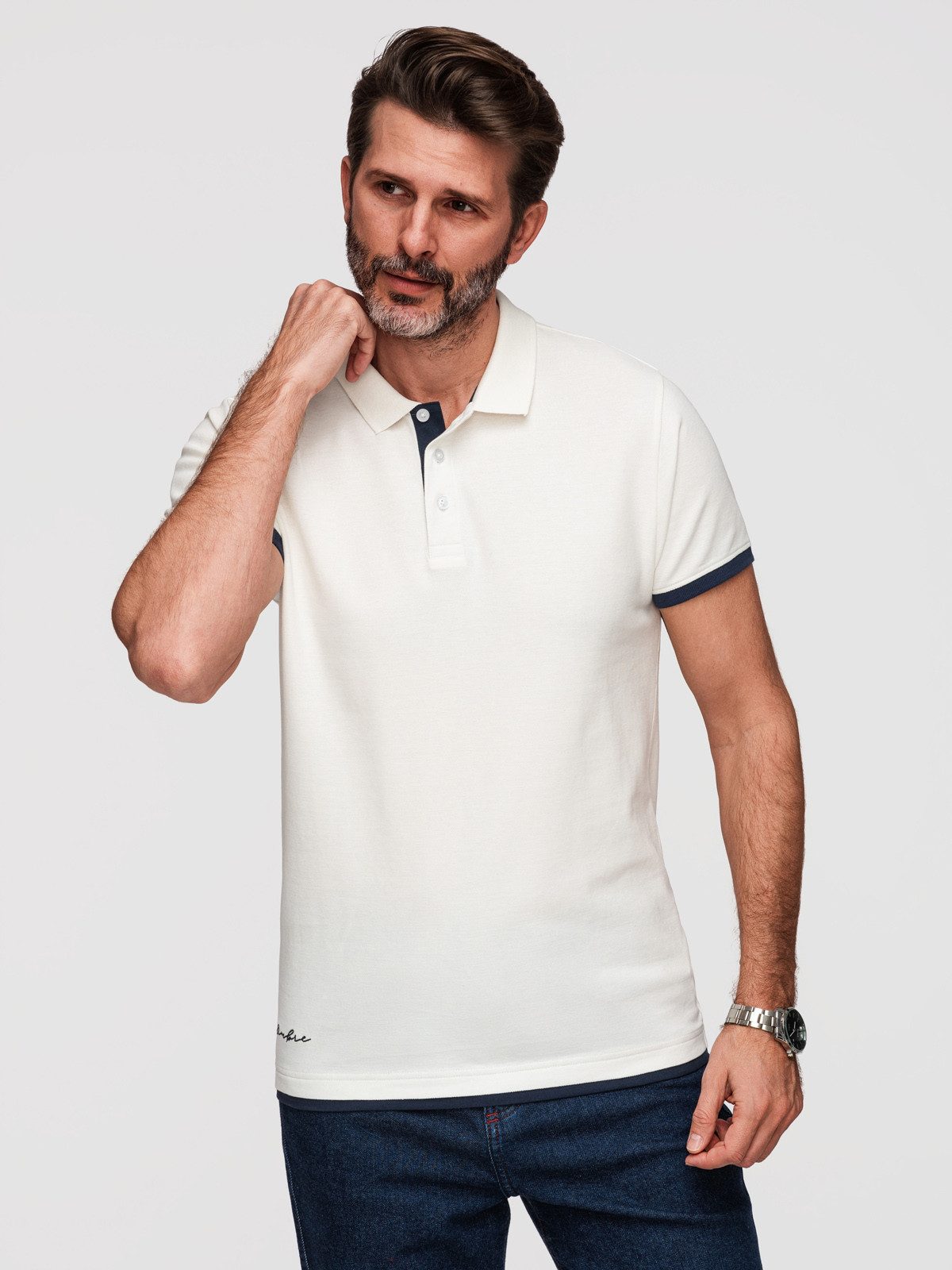 T-Shirt Herren Slim-Fit T-Shirt mit Polo-Kragen Weiß XL