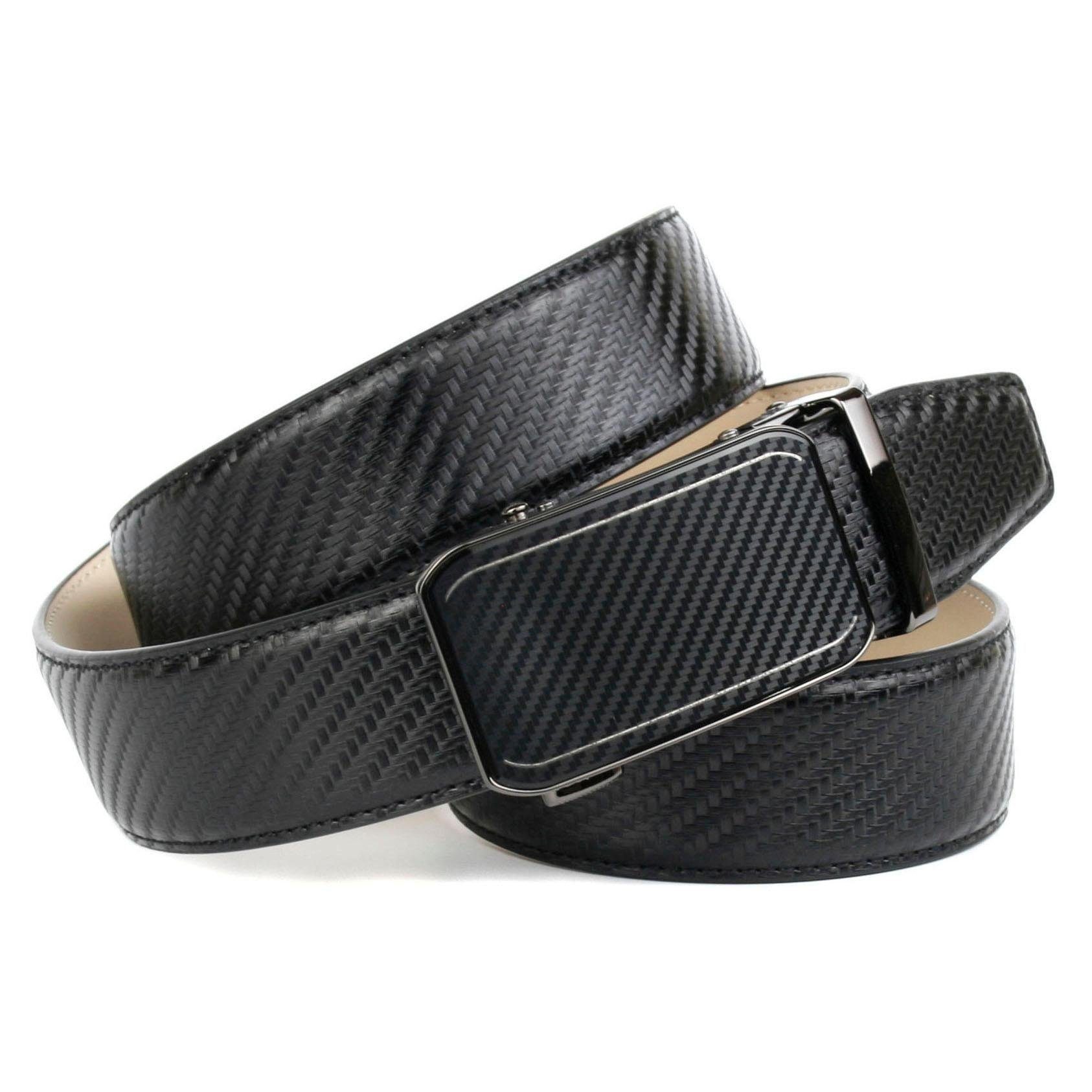Anthoni Crown Ledergürtel Handgenähter Gürtel mit sportiver Automatik-Schließe in Karbon