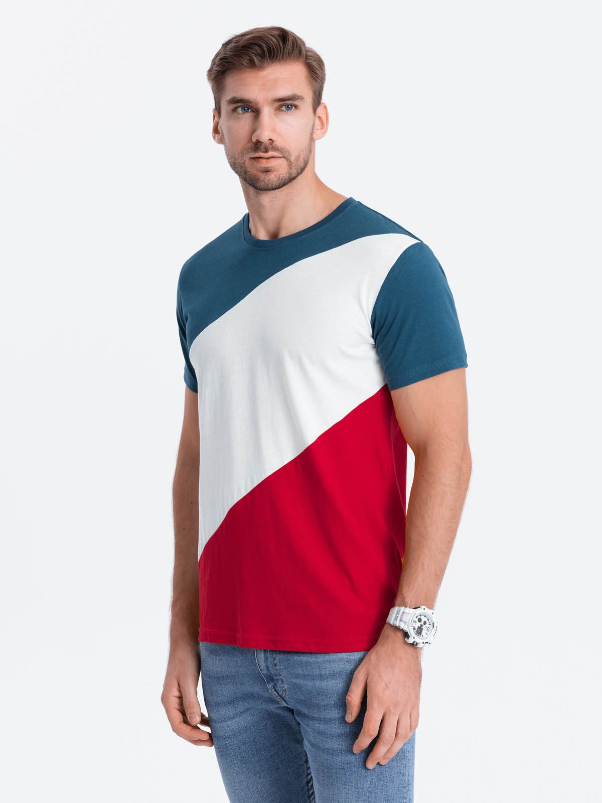 OMBRE T-Shirt Dreifarbiges Baumwoll-T-Shirt für Männer