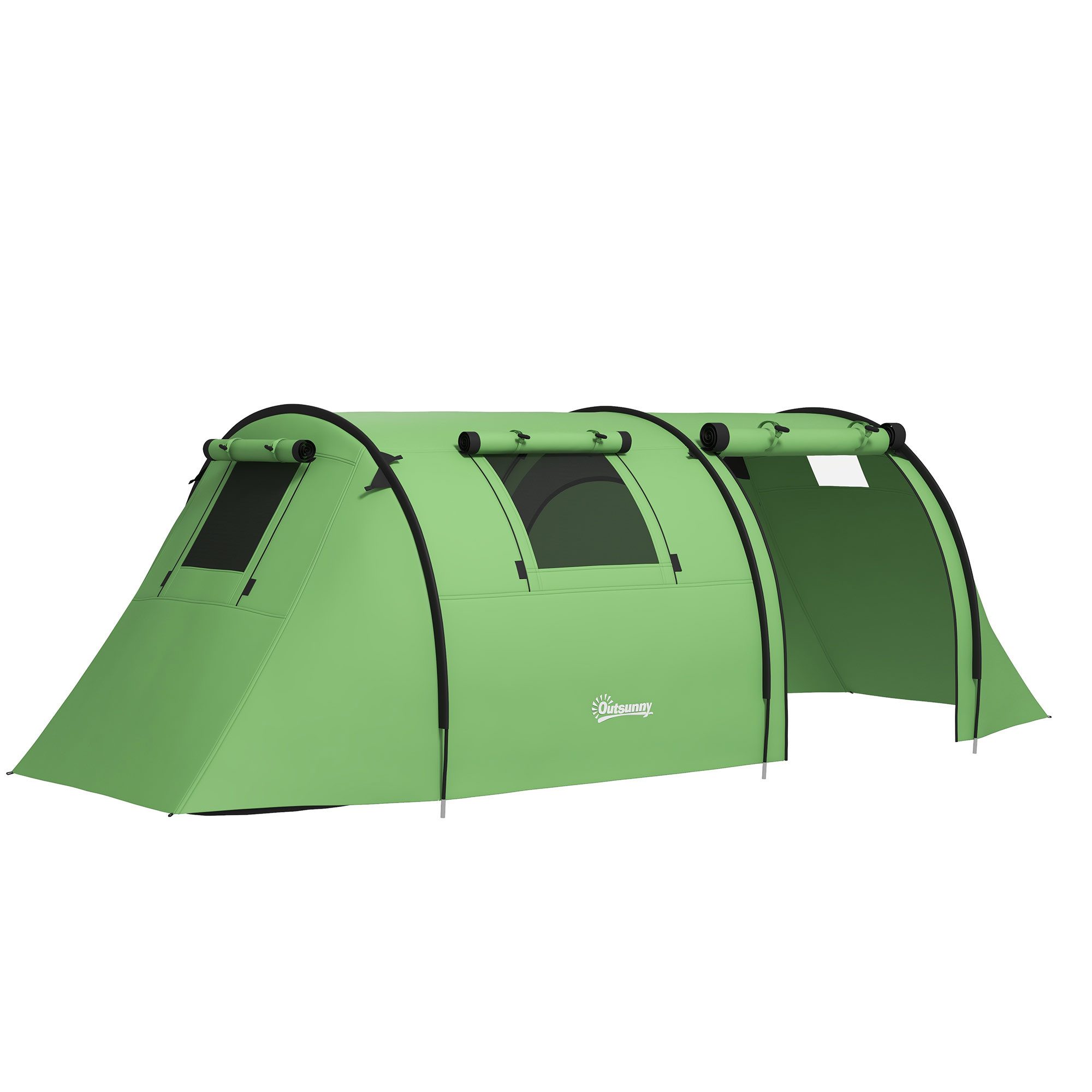 Outsunny Kuppelzelt Campingzelt stabil mit Schlafzimmer Wohnzimmer, Tunnelzelt, Personen: 4 (wasserdicht Campingzelt, 1 tlg., Familienzelt), für Camping Reise, Dunkelgrün