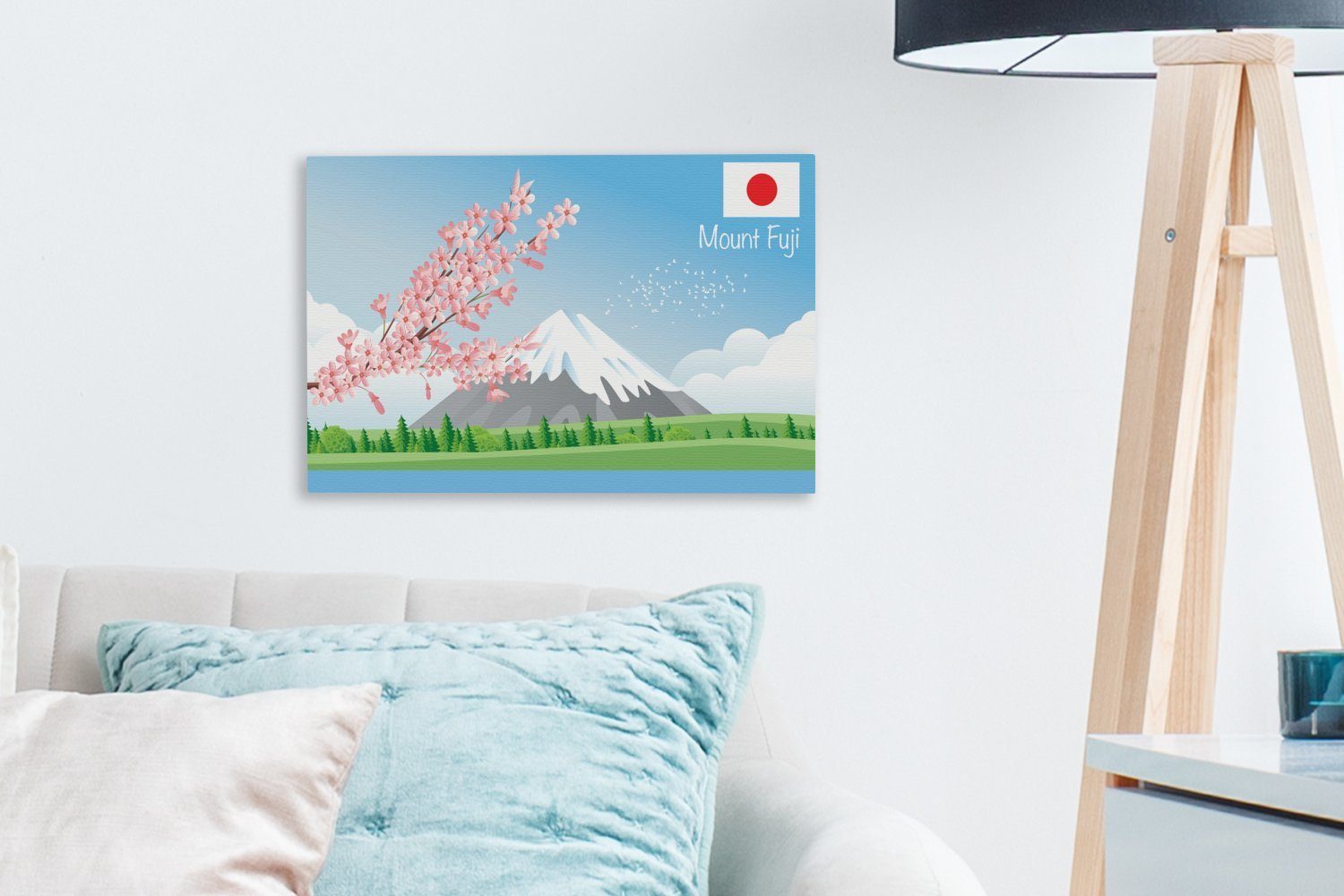 Wanddeko, Frühling, Berges St), 30x20 Illustration Fuji Aufhängefertig, Leinwandbilder, OneMillionCanvasses® (1 des cm im Leinwandbild Eine Wandbild