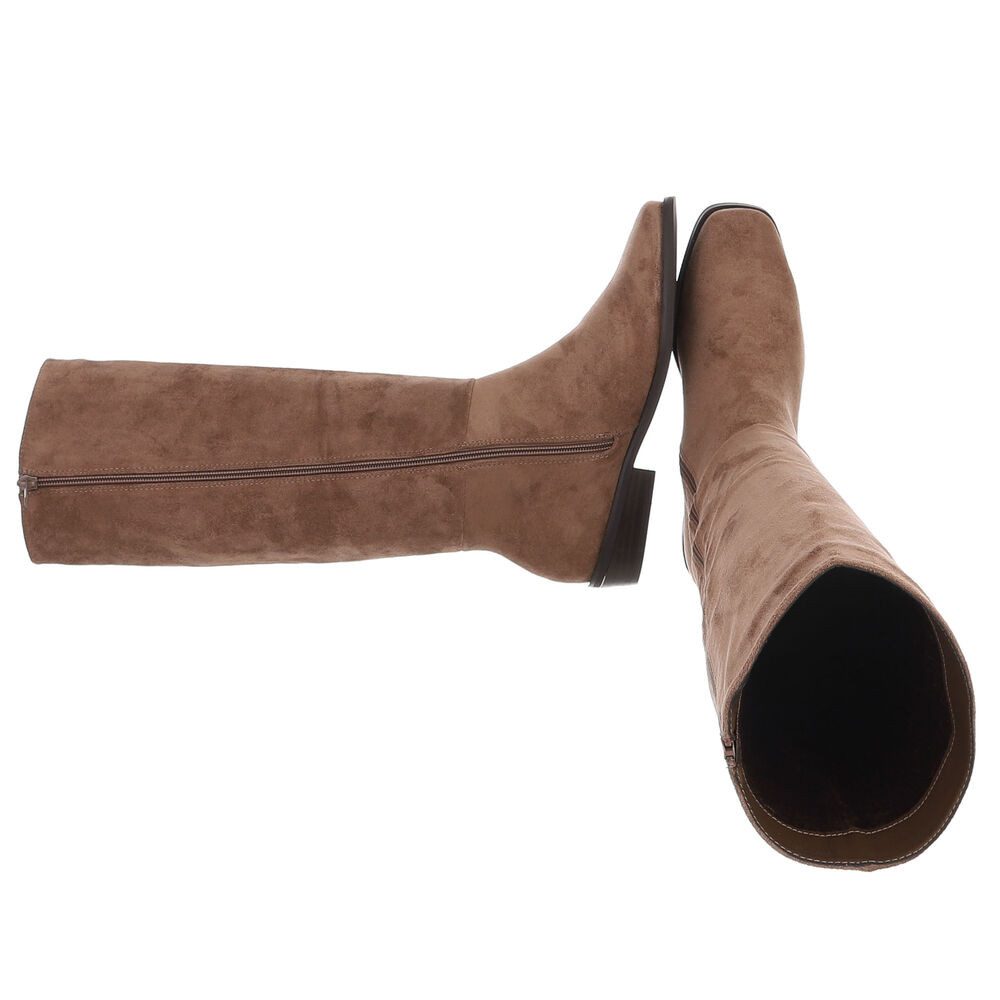 Ital-Design Damen Kniehoher Stiefel mit Blockabsatz, elegant Stiefel (92125636) Blockabsatz Flache Stiefel in Hellbraun