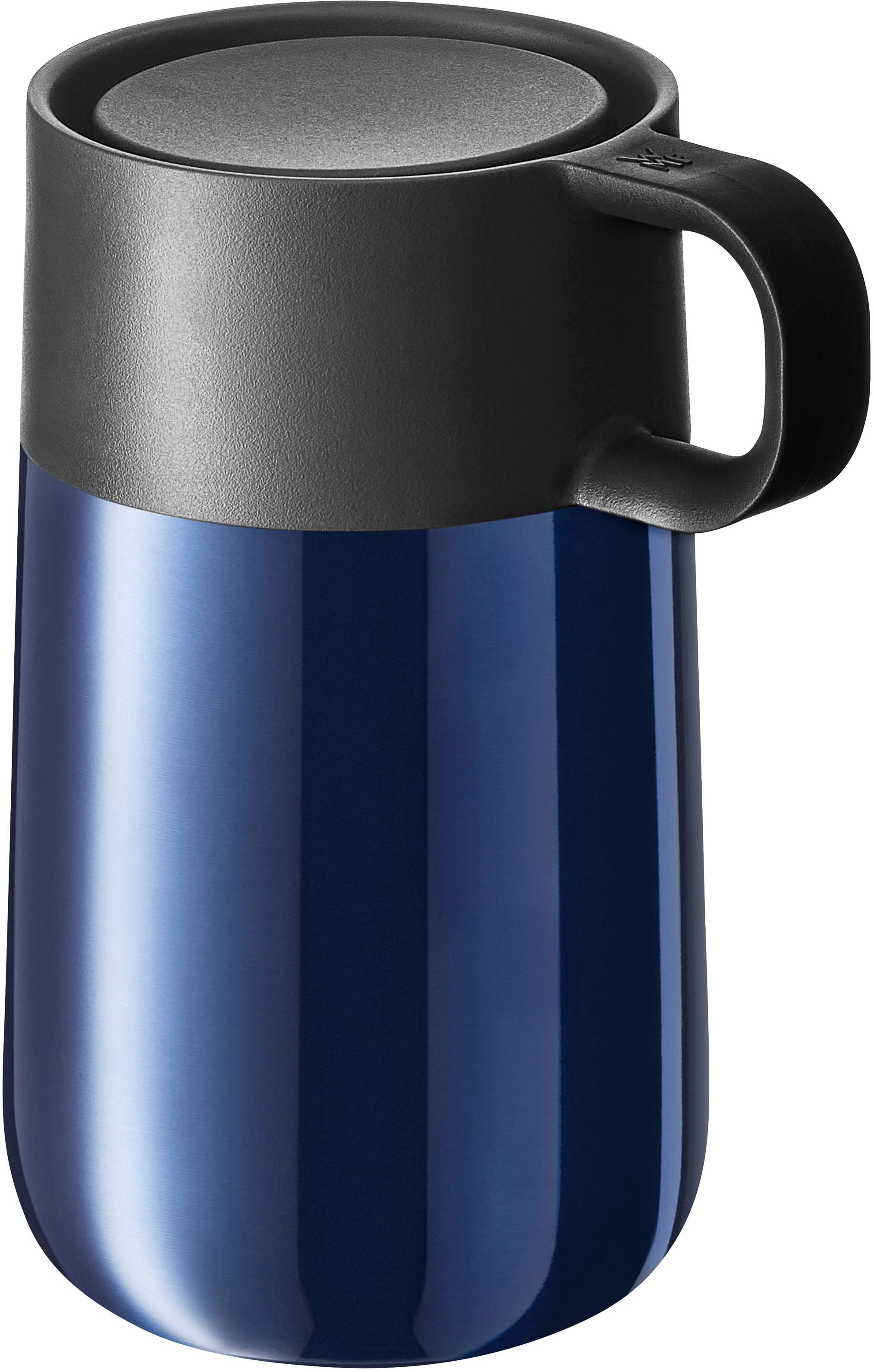 WMF Thermobecher Impulse Travel Mug, Cromargan® Edelstahl Rostfrei 18/10, Silikon, doppelwandiger Edelstahl, geringe Höhe, 360°-Trinköffnung