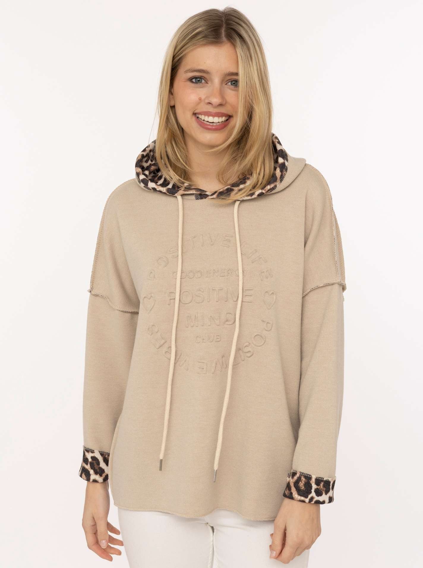 Zwillingsherz Hoodie "Leo & Uni" Leo-Muster an Kapuze und Ärmelumschlag, Stempeldruck