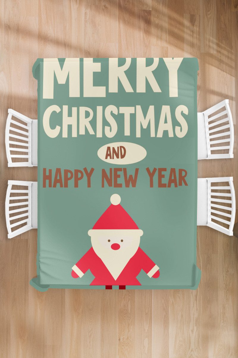 MuchoWow Tischdecke Illustration - Weihnachten - Weihnachtsmann - Zitate - Blau - Vintage, Gartentischdecke und indoor, Wetterfest, Abwaschbar, 150x220 cm