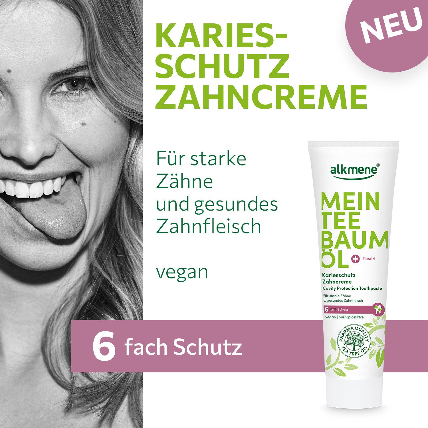 alkmene Zahnpasta Teebaumöl Kariesschutz Zahncreme mit 6fach Schutz - Zahnpasta vegan, (1-St)
