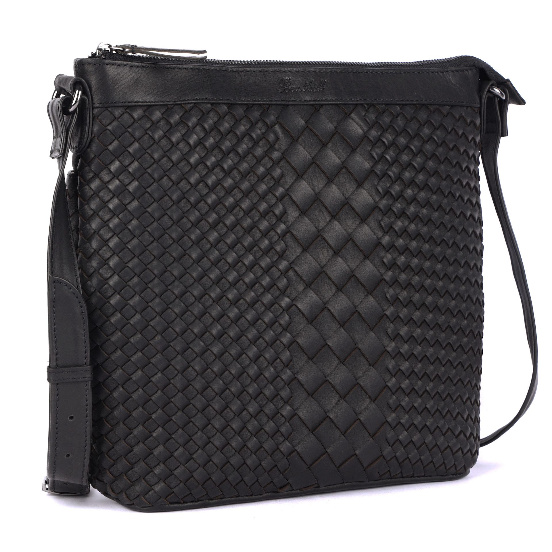 Benthill Umhängetasche Damen Echt Leder Umhängetasche Vintage Handtasche geflochtenem Muster, Schultergurt / Umhängegurt Reißverschlussfach