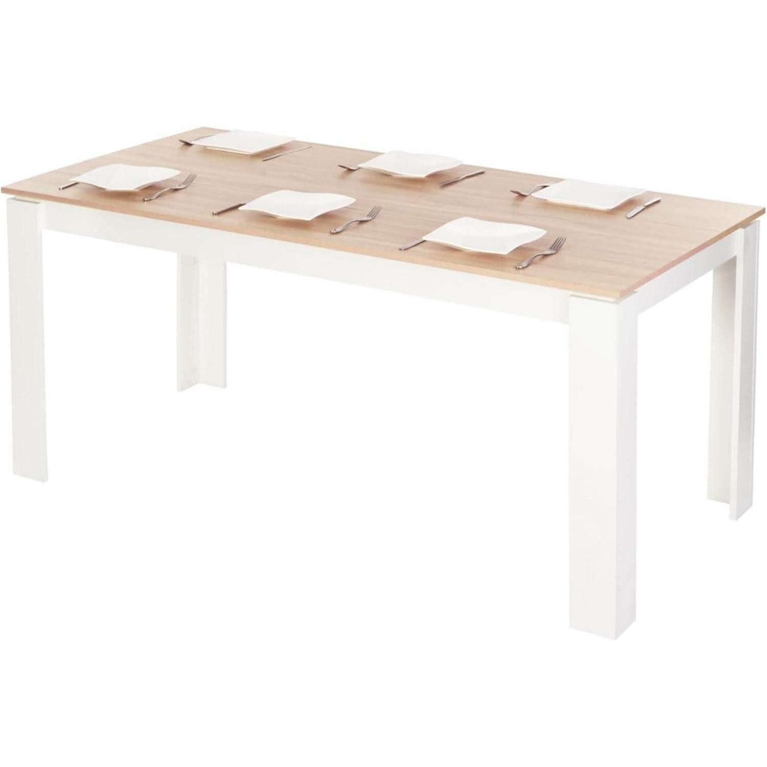 LuxusKollektion Essgruppe Esstisch Essgruppe 6 160CM-Eiche-Weiß Tischbein Tisch 6 Weiß Stühle – Bild 3 von 5