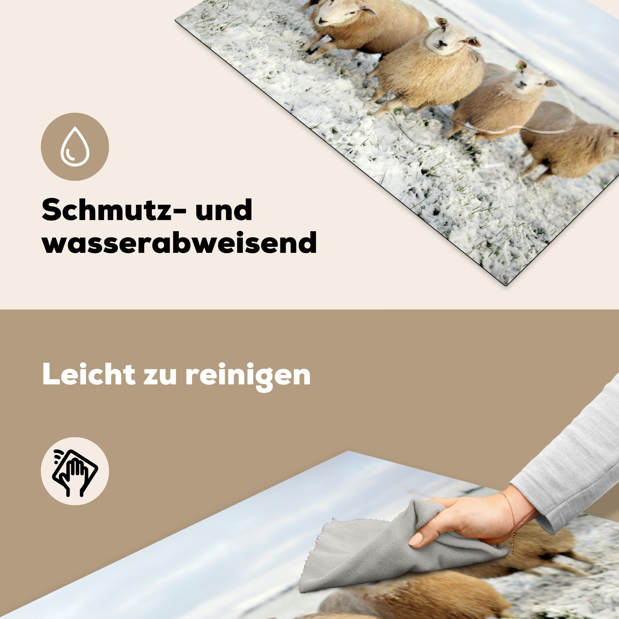 für Schafen, Induktionskochfeld MuchoWow cm, die Herdblende-/Abdeckplatte neugierigen Schutz Vinyl, Gruppe von tlg), küche, (1 81x52 Ceranfeldabdeckung