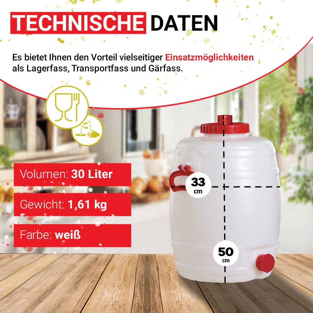 Graf Kanister Universal-Fass 30 Liter rund aus lebensmittelechten PE