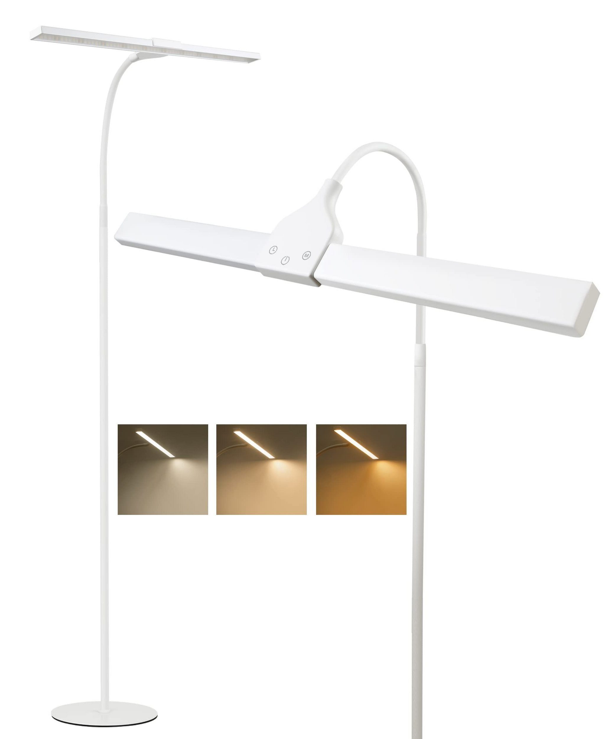 Nettlife LED Stehlampe LED Stehlampe 360° verstellbare Touch, mit 40min Timer Memory Funktion 360° Schwanenhal, LED fest integriert, Kaltweiß, Warmweiß, Neutralweiß, für Wohnzimmer Schlafzimmer