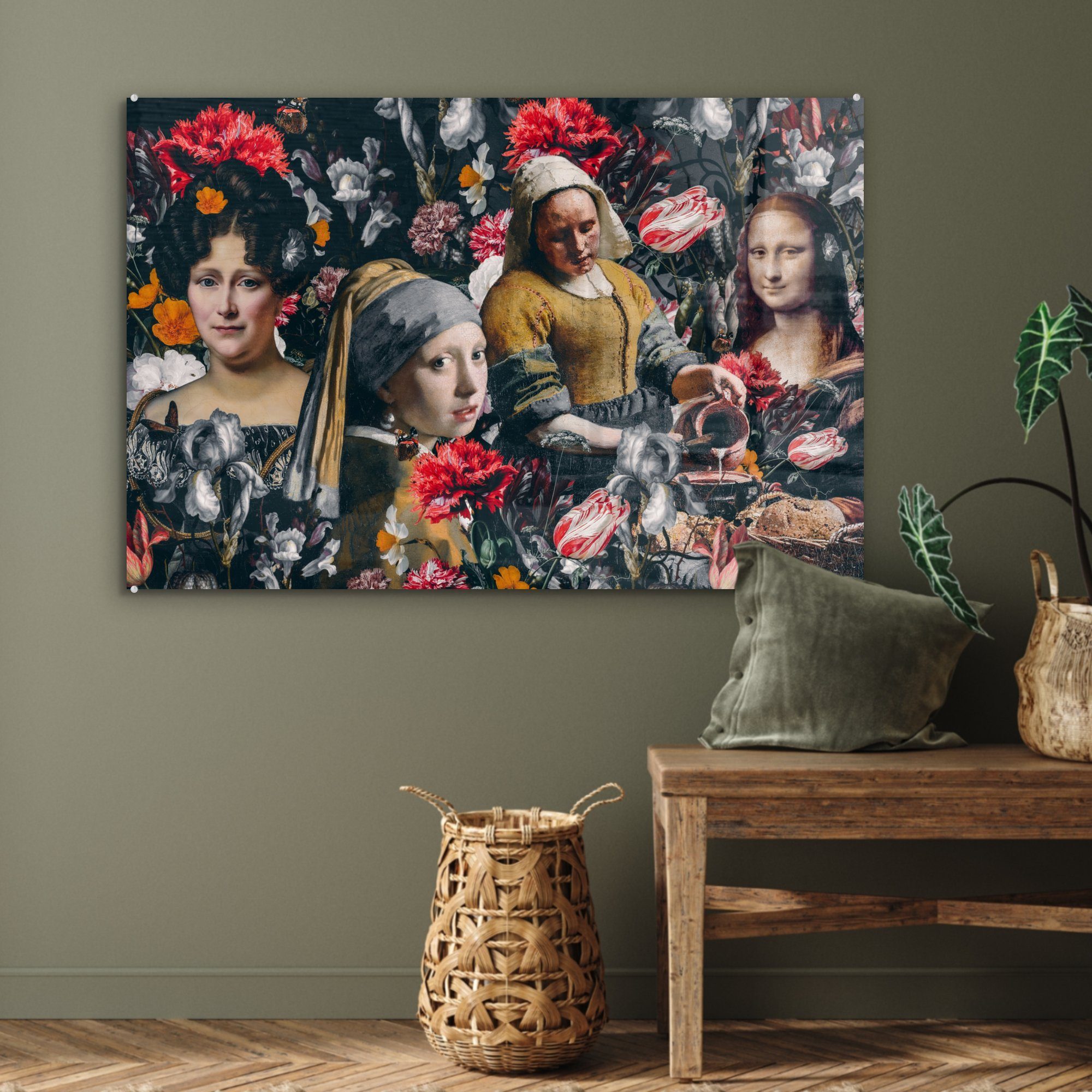 - Schlafzimmer Collage Blumen, St), MuchoWow Acrylglasbilder & Acrylglasbild - bunt (1 - Wohnzimmer Alte Meister Malerei