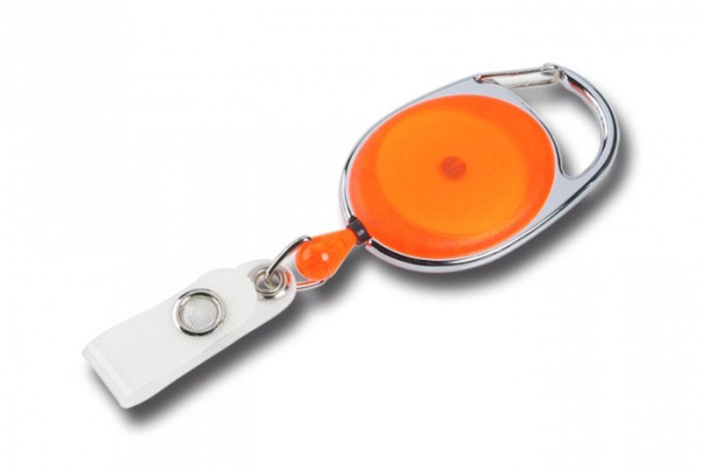 Kranholdt Schlüsselanhänger Jojo / Ausweishalter / Ausweisclip ovale Form (10-tlg), Metallumrandung, Druckknopfschlaufe Transparent Orange