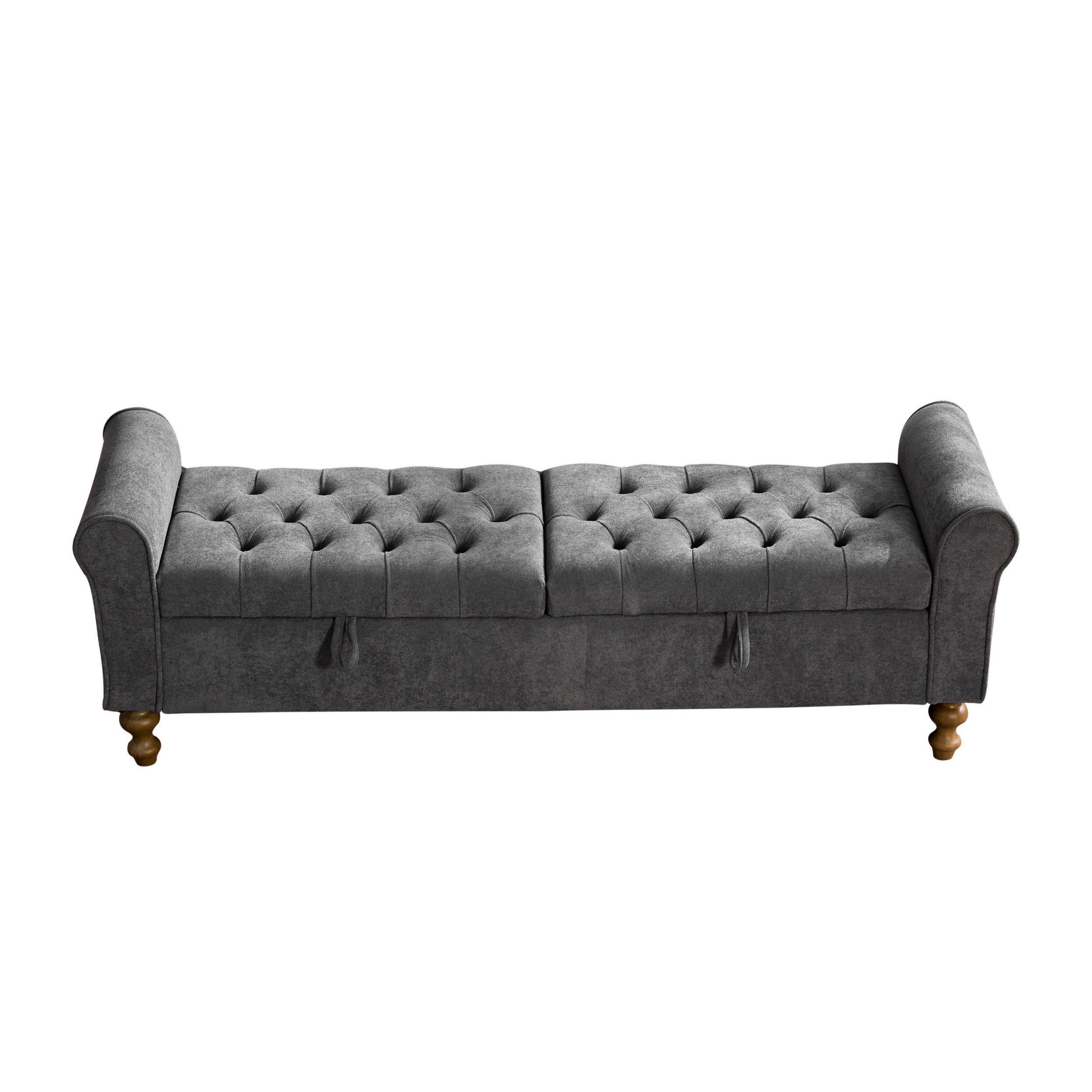 i@home Bettbank Hocker mit Stauraum (Sitzbank mit Stauraum Velours, 1-St., 2 Deckel, gerollte Armlehnen, Kautschukholzbeine), Betthocker für Schlafzimmer, Flur und Wohnzimmer