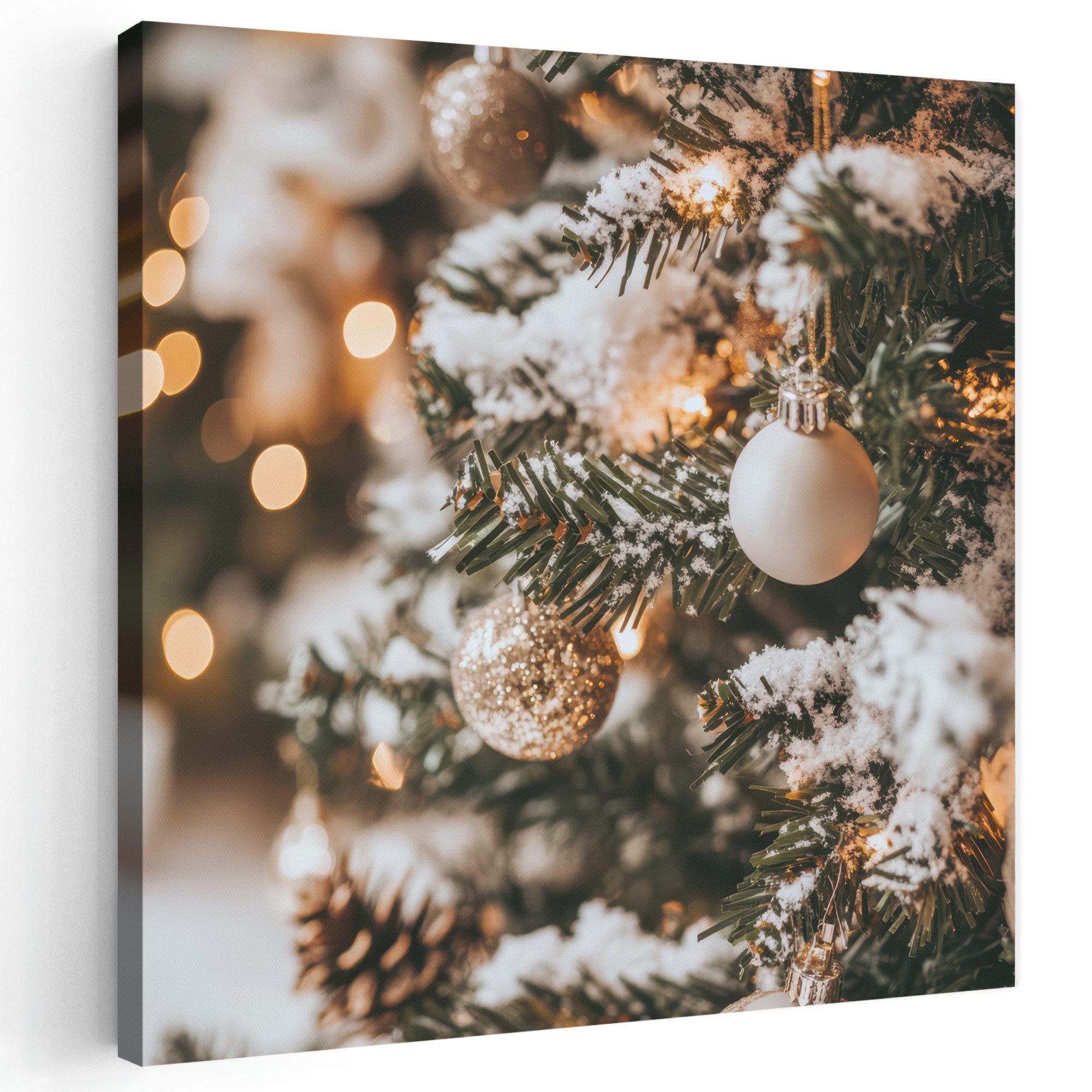 OneMillionCanvasses® Leinwandbild Weihnachten - Weihnachtsbaum - Winter - Innen - Schnee, Fotodruck (1 St), Wandbild, Deko Schlafzimmer Wohnzimmer Flur 20x20 cm