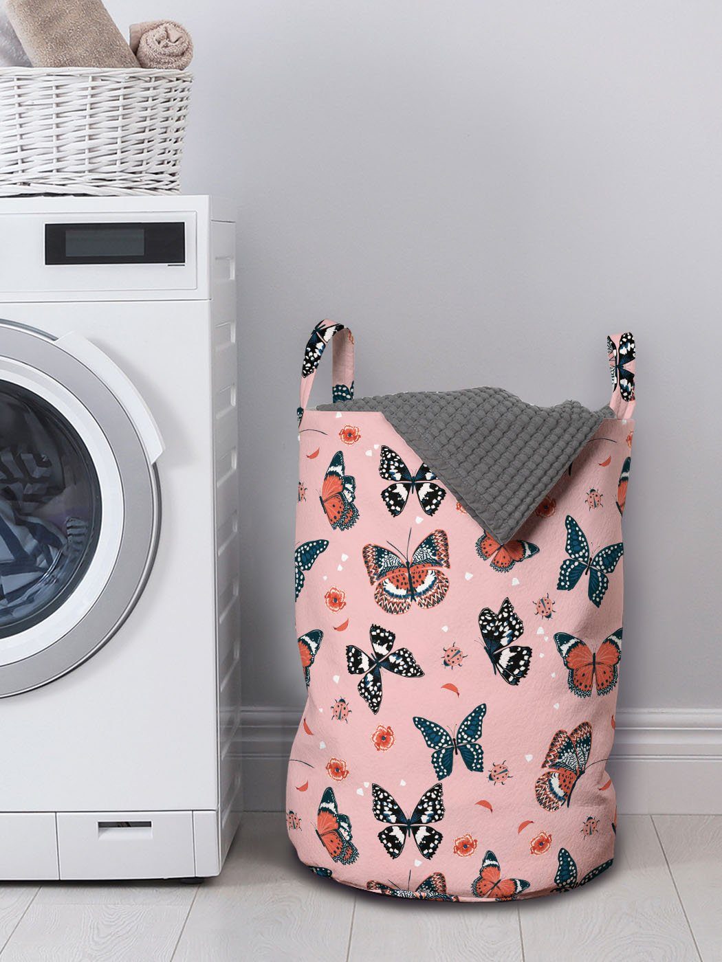 Abakuhaus Wäschesäckchen Wäschekorb mit Griffen fliegen Waschsalons, Motte für Kordelzugverschluss Kunst Schmetterlinge Design