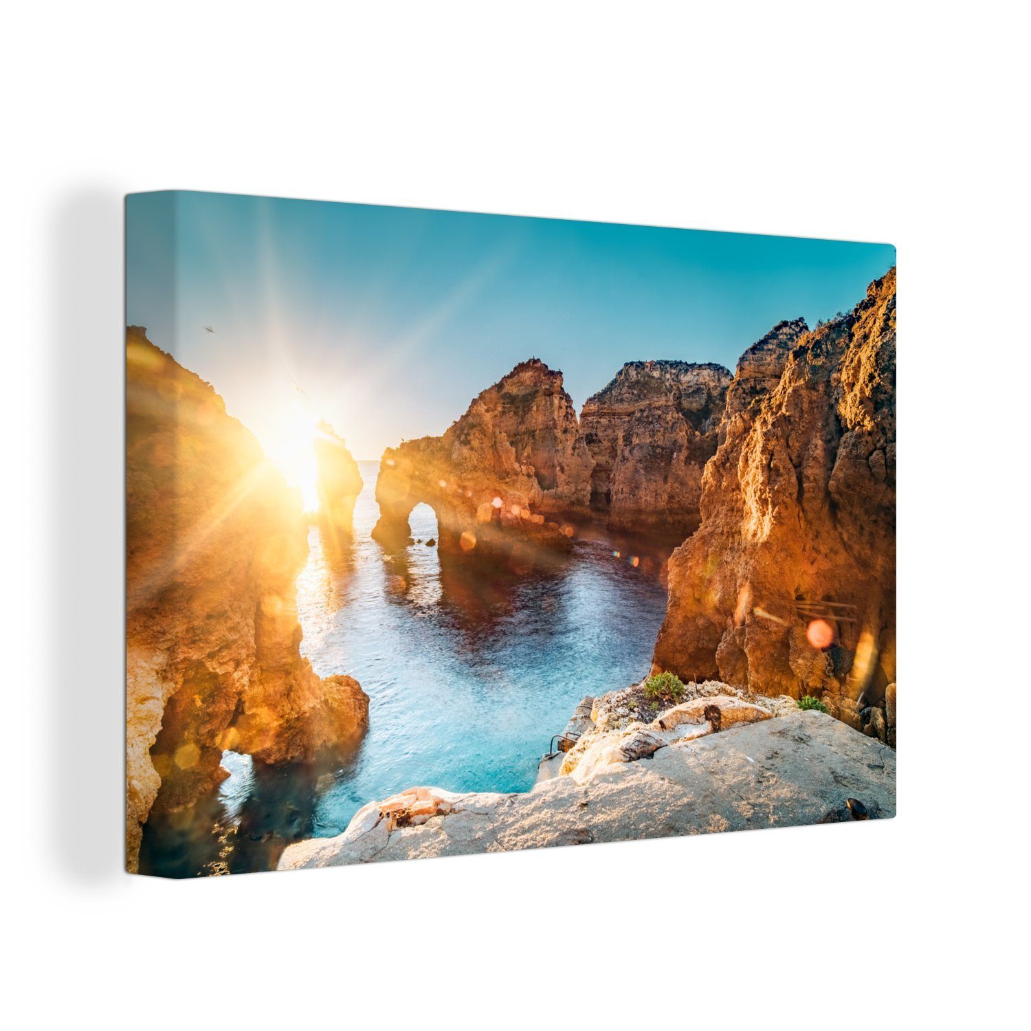 OneMillionCanvasses® Leinwandbild Sonnenaufgang an der Algarveküste in Portugal, (1 St), Wandbild Leinwandbilder, Aufhängefertig, Wanddeko, 30x20 cm