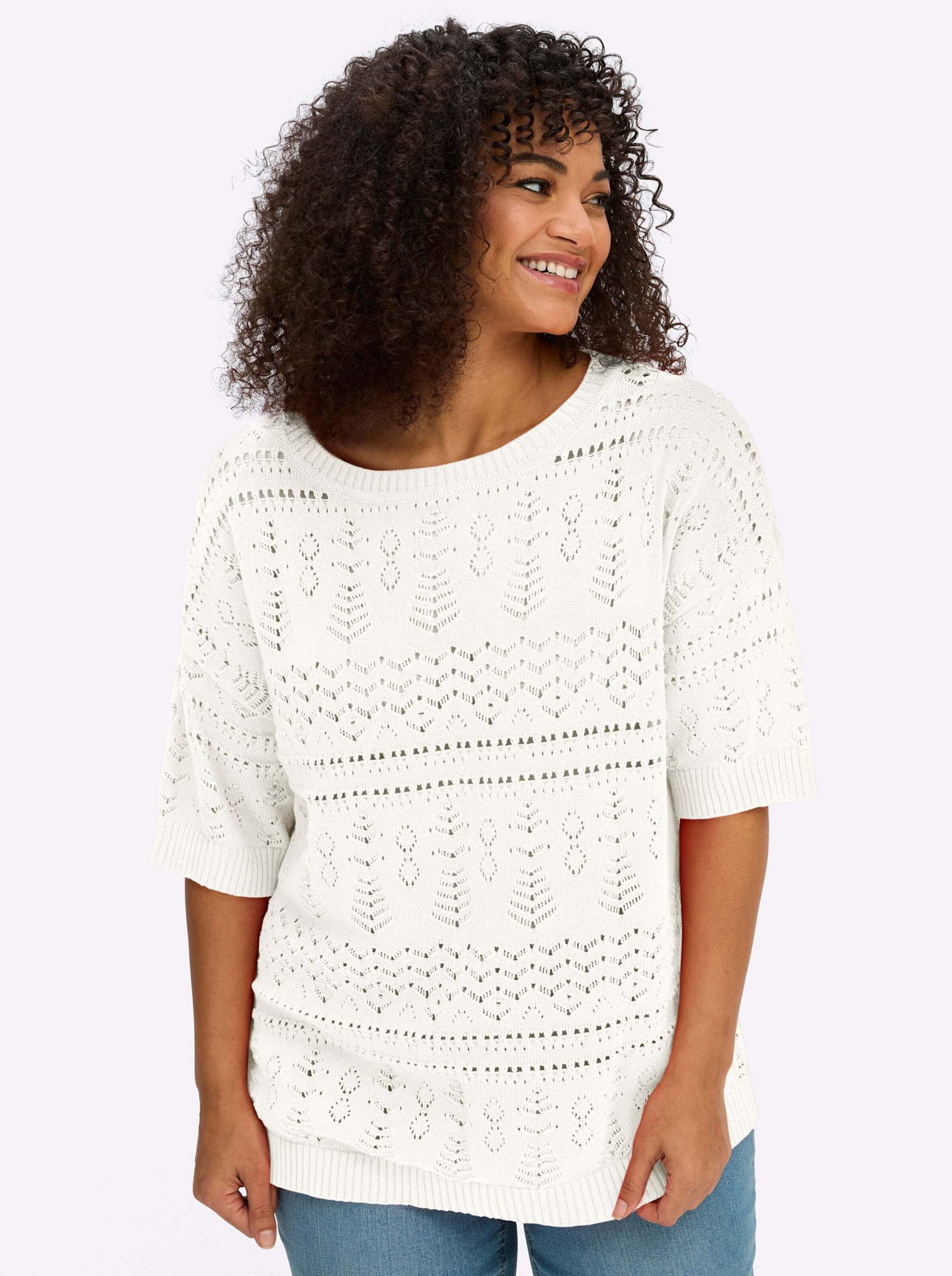 Sheego Strickpullover Kurzarm-Pullover Kurzarm Ajourstrick