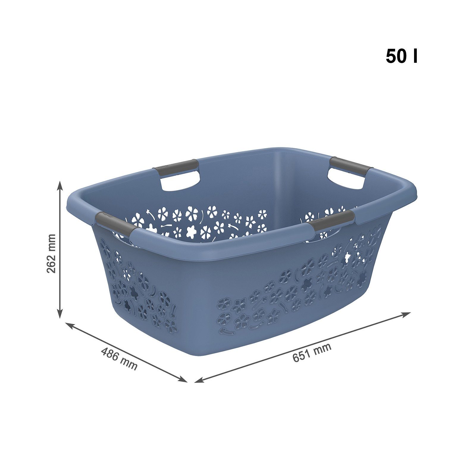50l, Flowers Horizon Wäschekorb Wäschekorb Kunststoff BPA-frei blau ROTHO 3er-Set (Wäschekorbset, 3er-Set), belastbare Tragegriffe (PP)