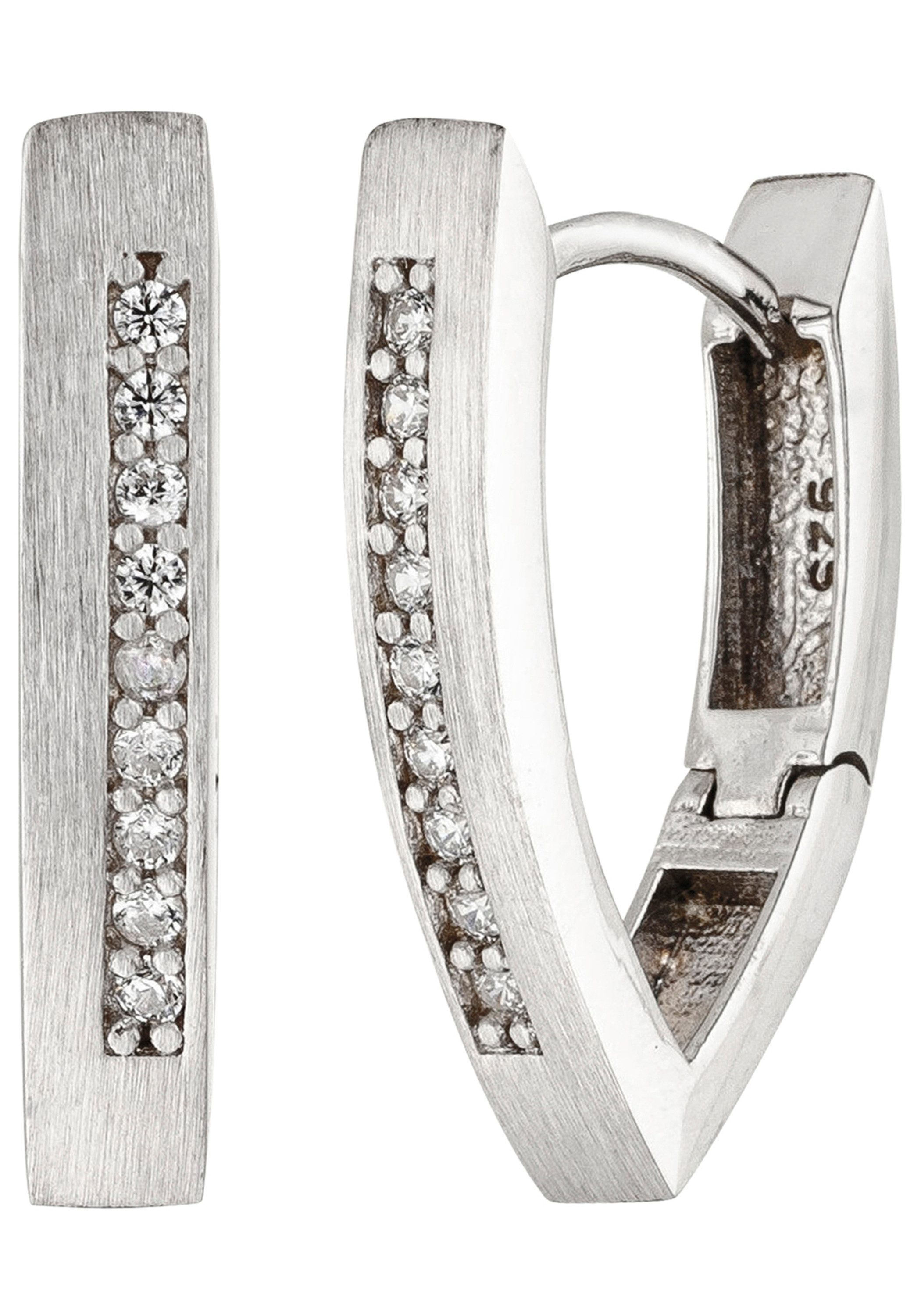 JOBO Paar Creolen, 925 Silber matt mit 1... JOBO Paar Creolen, 925 Silber matt mit 1...