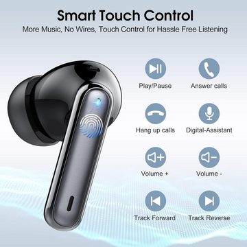 Csasan Kabellos Bluetooth 5.3 Deep Bass mit 40Std Spielzeit Touch Control In-Ear-Kopfhörer (Integrierte Noise Cancelling Technologie für klare und ungestörte Anrufe., mit LED-Anzeige, IP7 wasserdichte Ohrhörer für Arbeit Studium Sport)