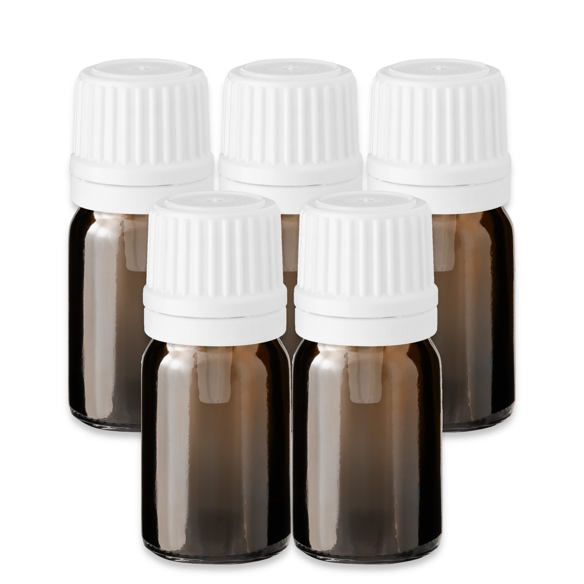 CK Verpackung GmbH Tropfer 5x Glasflasche braun 5 ml mit weißem Tropfeinsatz Probefläschchen leer