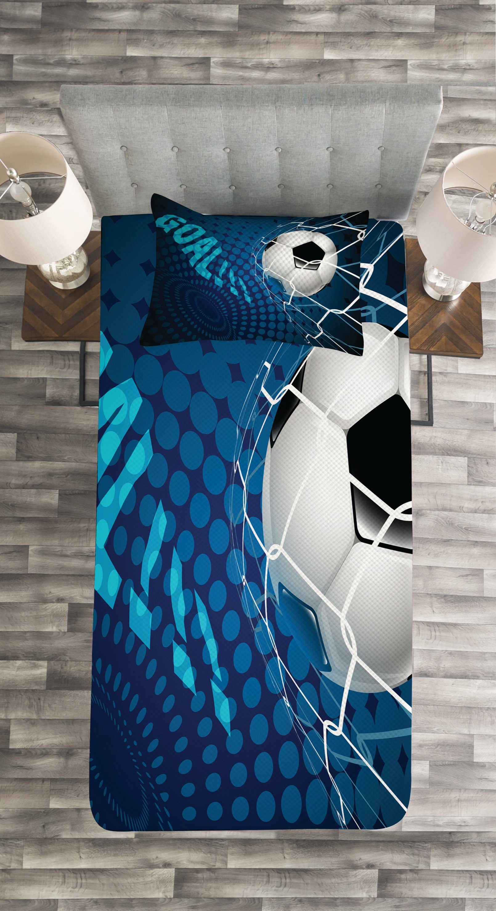 Fußball Set Zusammenfassung Kissenbezügen mit Abakuhaus, Ziel Muster Waschbar, Tagesdecke
