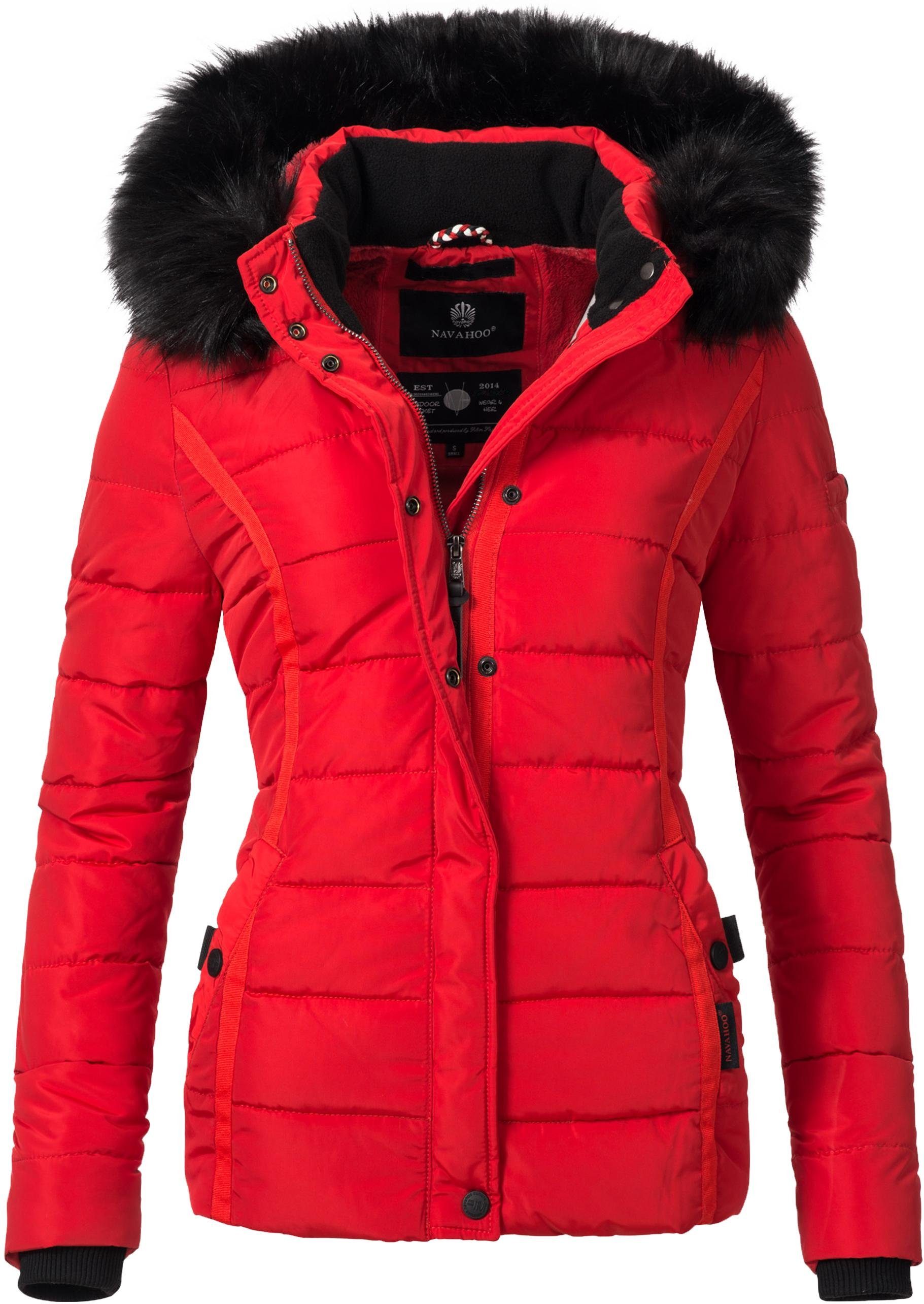 Navahoo Steppjacke Miamor hochwertige Winterjacke voluminöser rot m. Kunstpelz-Kapuze