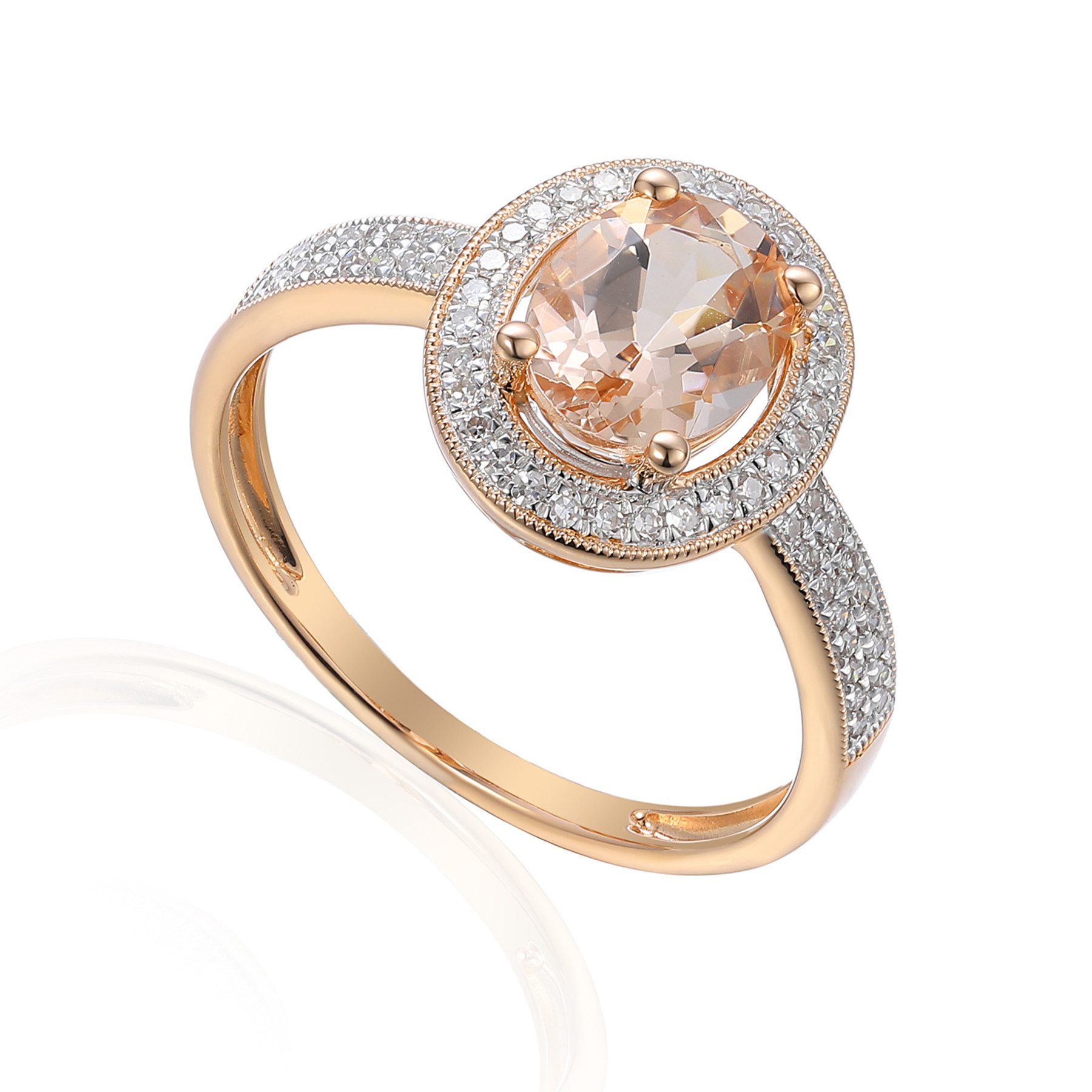 Stella-Jewellery Solitärring 585 Rotgold Damenring mit Morganit und Brillanten (inkl. Etui, Morganit 0,94ct. - inkl. Etui), Morganit 0,94ct. und Brillanten 0,15ct.