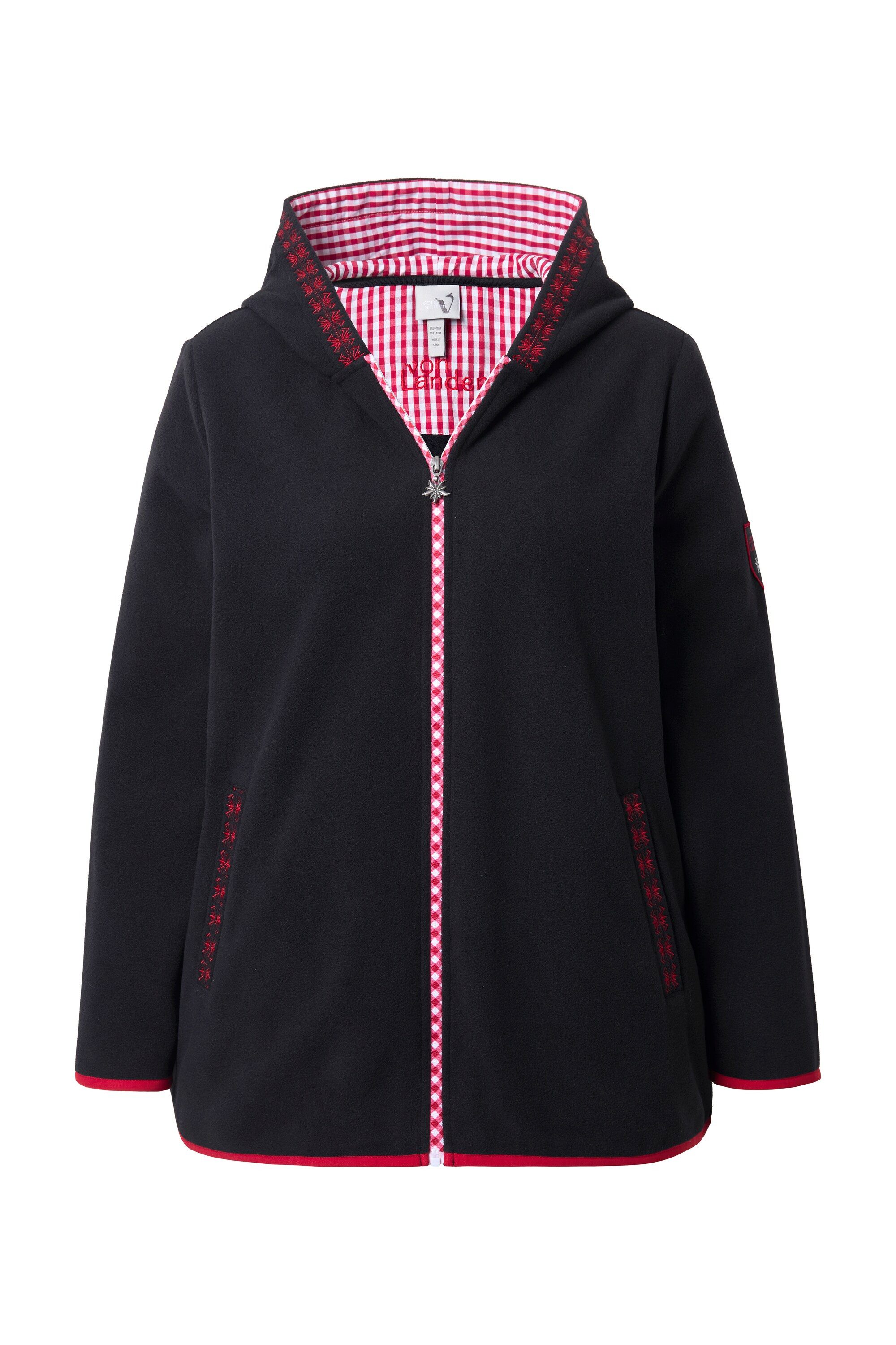 Ulla Popken Sweatjacke Trachten-Fleecejacke Kapuze Zierstickerei günstig online kaufen