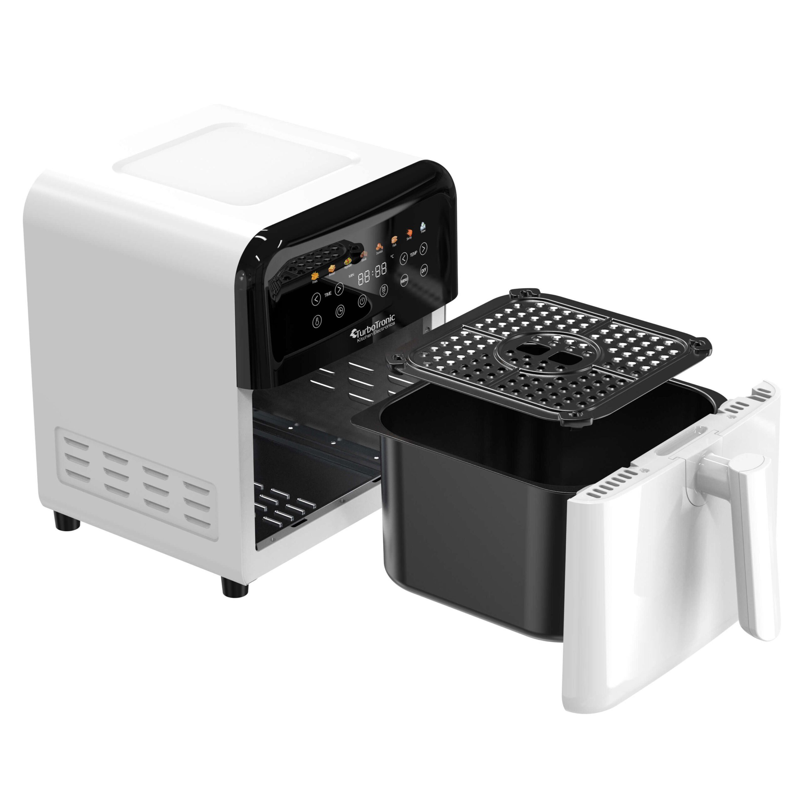 TurboTronic by Z-Line Heißluftfritteuse, 1600 W, 360 Grad Rapid-Air, Auftaufunktion, Knusperrost und Abschaltautomatik