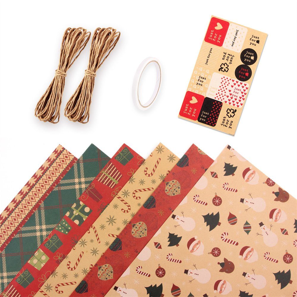 Geschenkpapier HALWEI Geschenkpapier Weihnachten Kraftpapier Geschenkpapier,50x70 Set,6Blatt