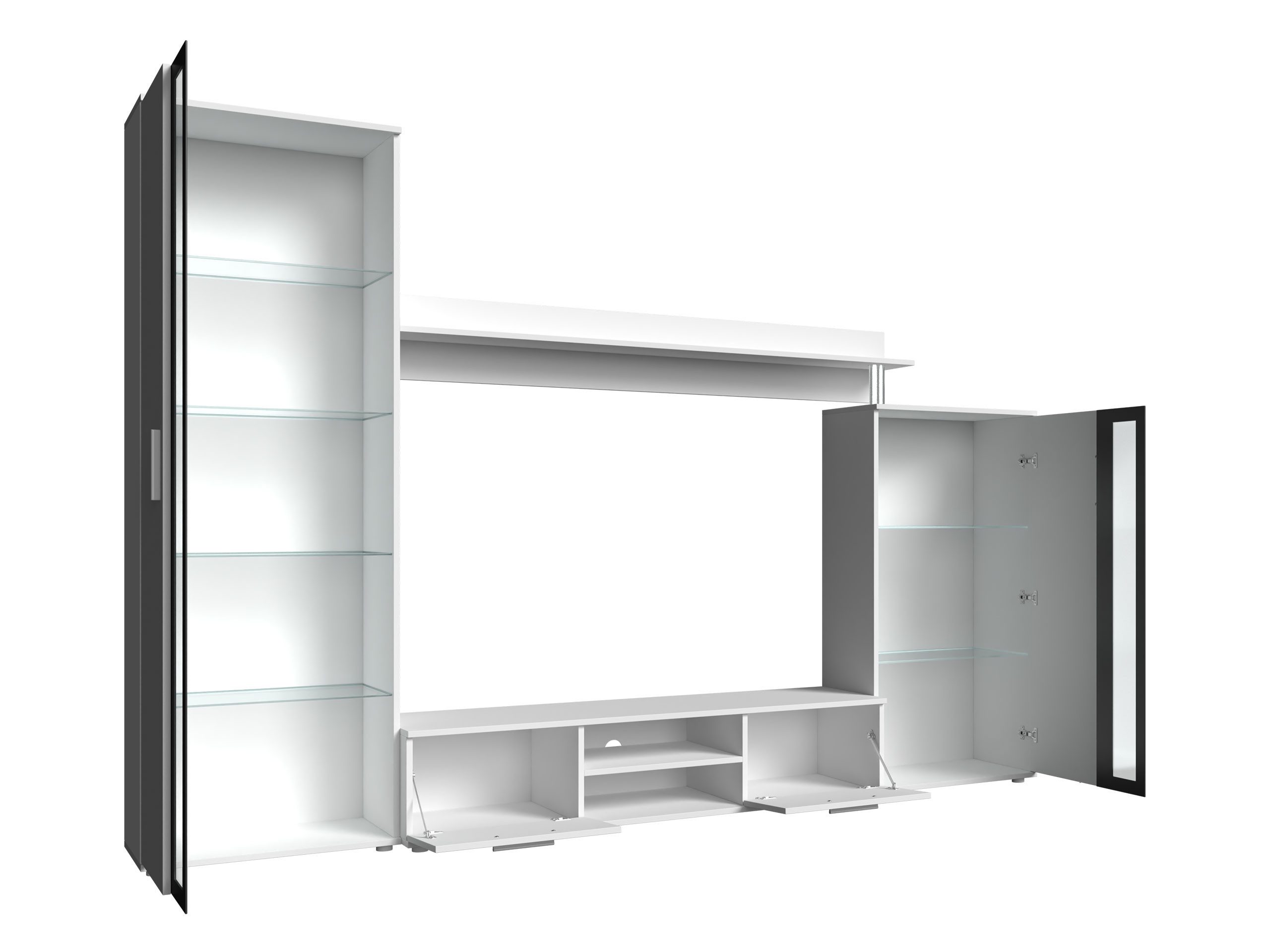 MIRJAN24 Wohnwand Bentley, (4er-Set, TV-Lowboard, Hochvitrine, Wandregal, Vitrine), Praktische Anbauwand mit viel Stauraum