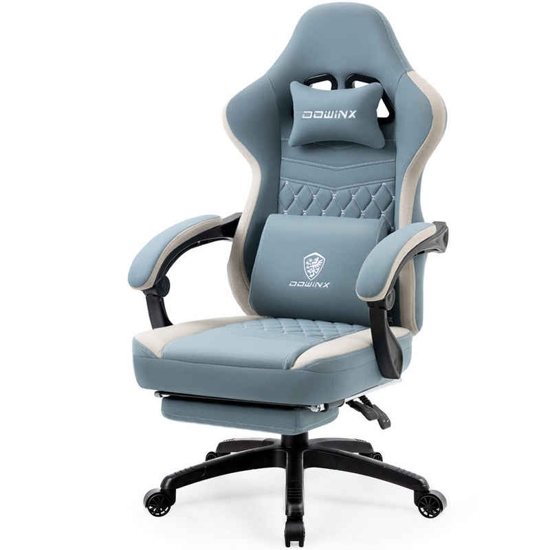 Dowinx Gaming-Stuhl Stoff-Massage-Gaming-Stuhl mit Fußstütze, ergonomisches Design, Gamer-Stuhl, maximale Belastbarkeit 160kg, Blau