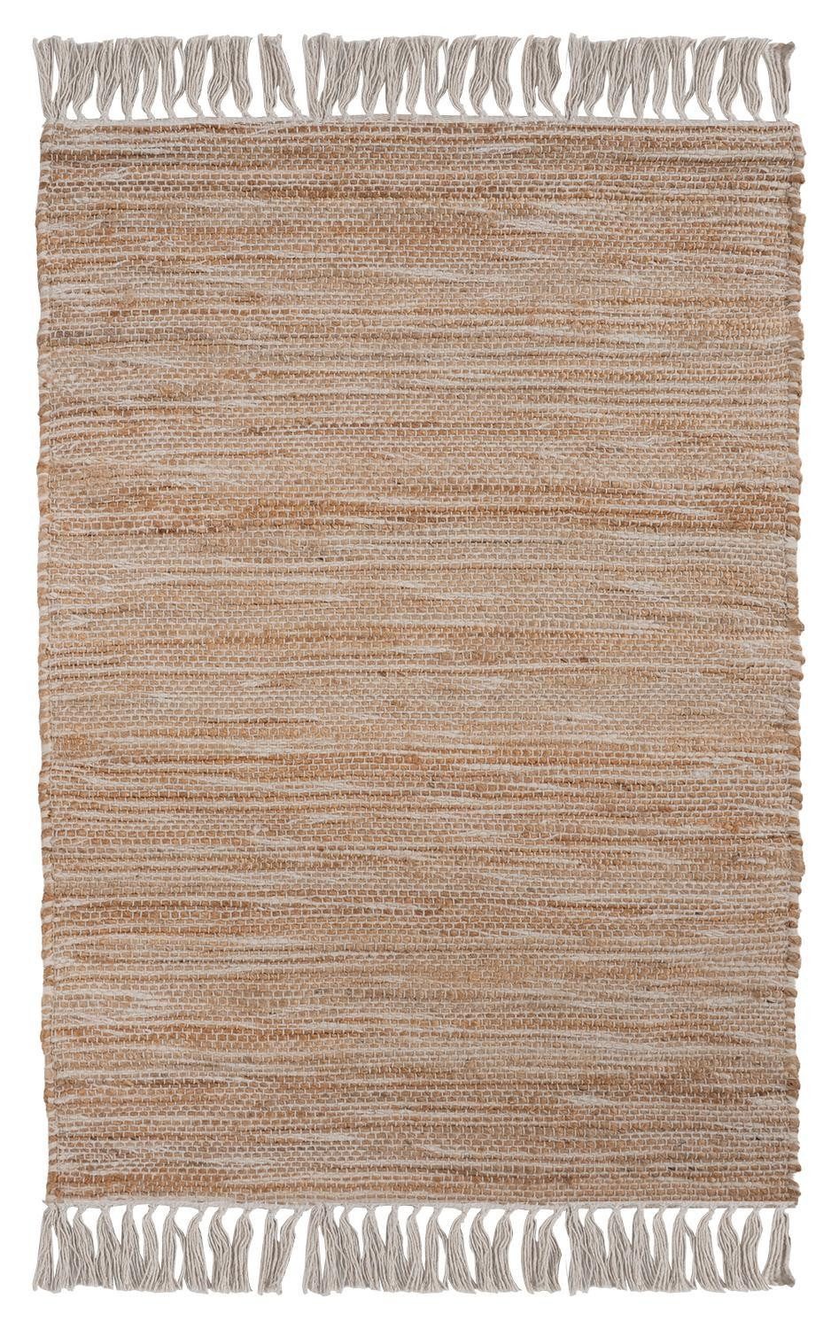 Home4You Teppich Handwebteppich, 60 x 90 cm, Beige, Weiß, Quasten, rechteckig, Handgewebt