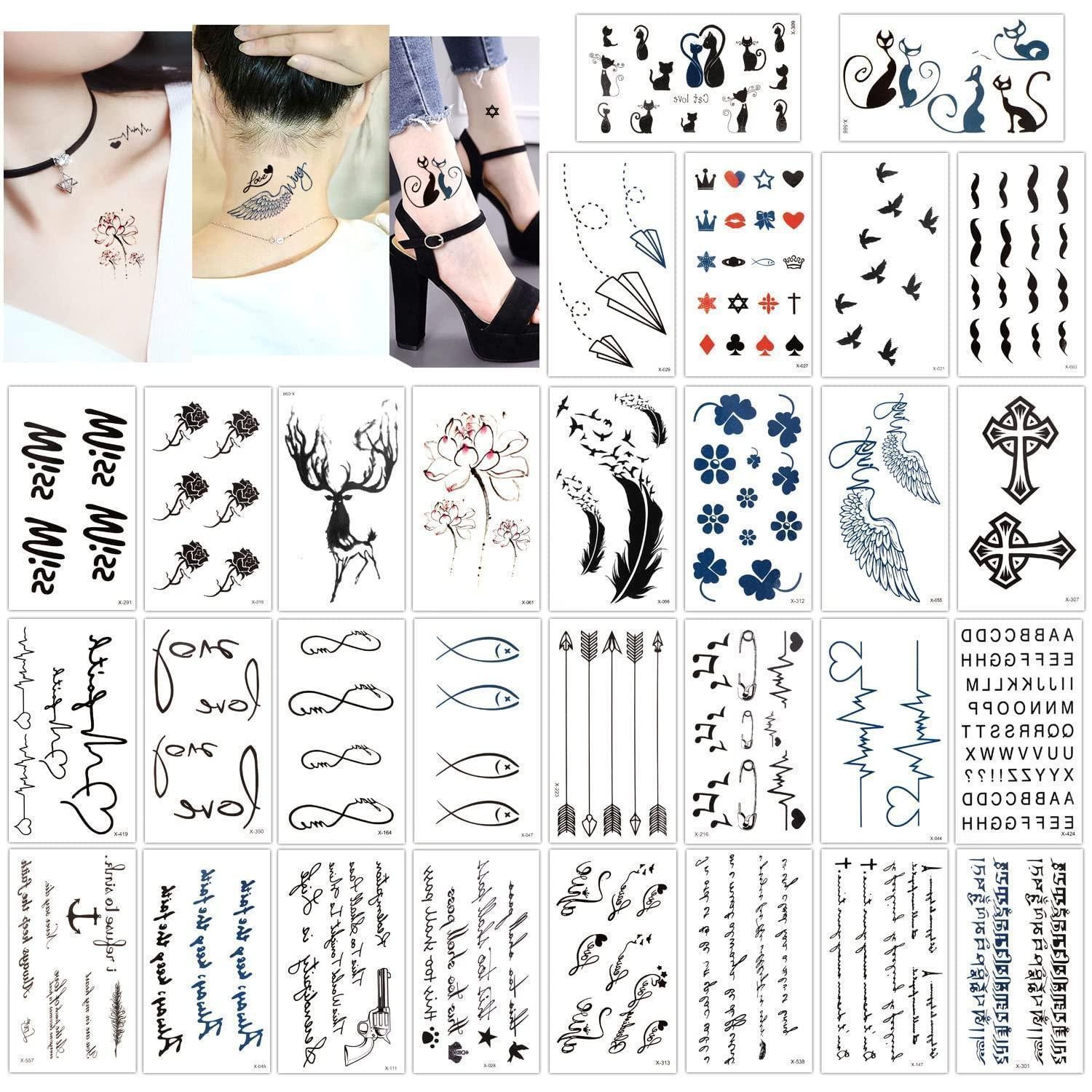 LuxusKollektion Schmuck-Tattoo Temporäre Tattoos 30 Blätter Klebetattoos Schwarz Schwarz-5