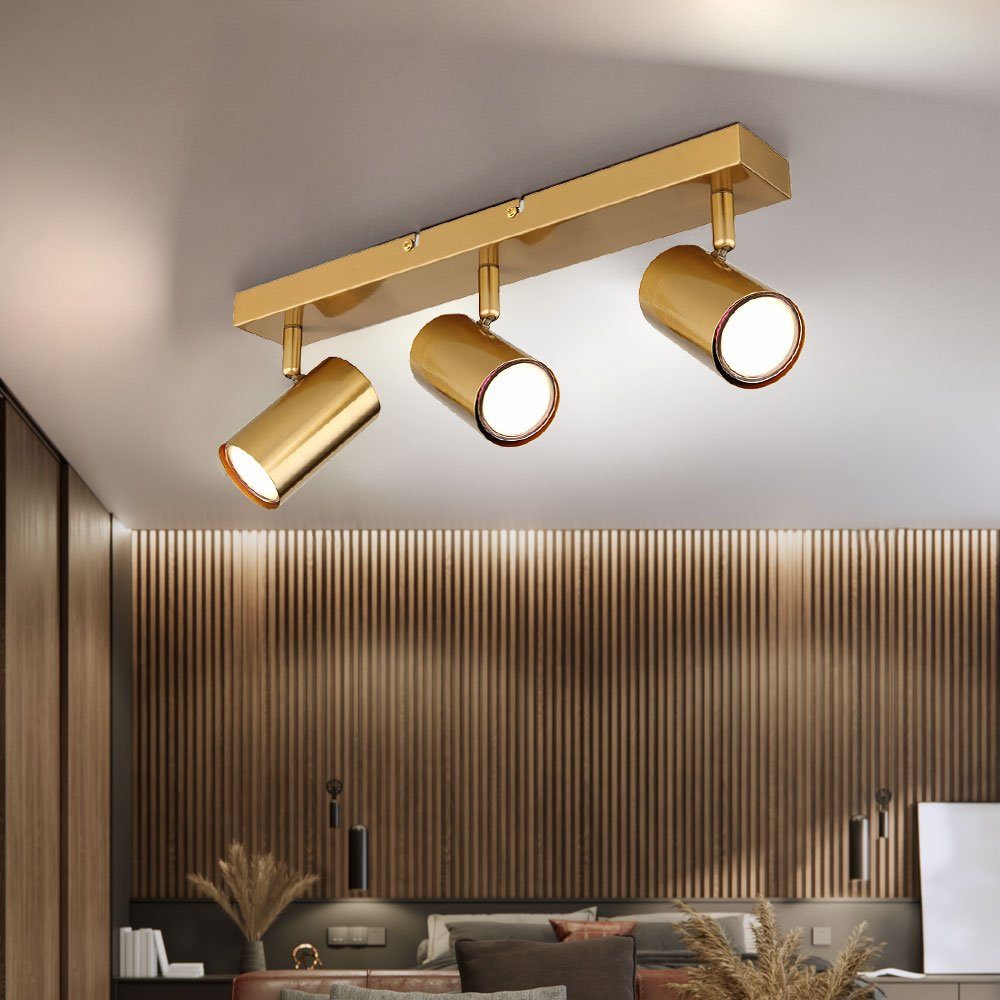 GLOBO LIGHTING Deckenleuchte, Leuchtmittel nicht inklusive, Deckenleuchte Wohnzimmerlampe Metall Gold 3 Flammig Spots beweglich