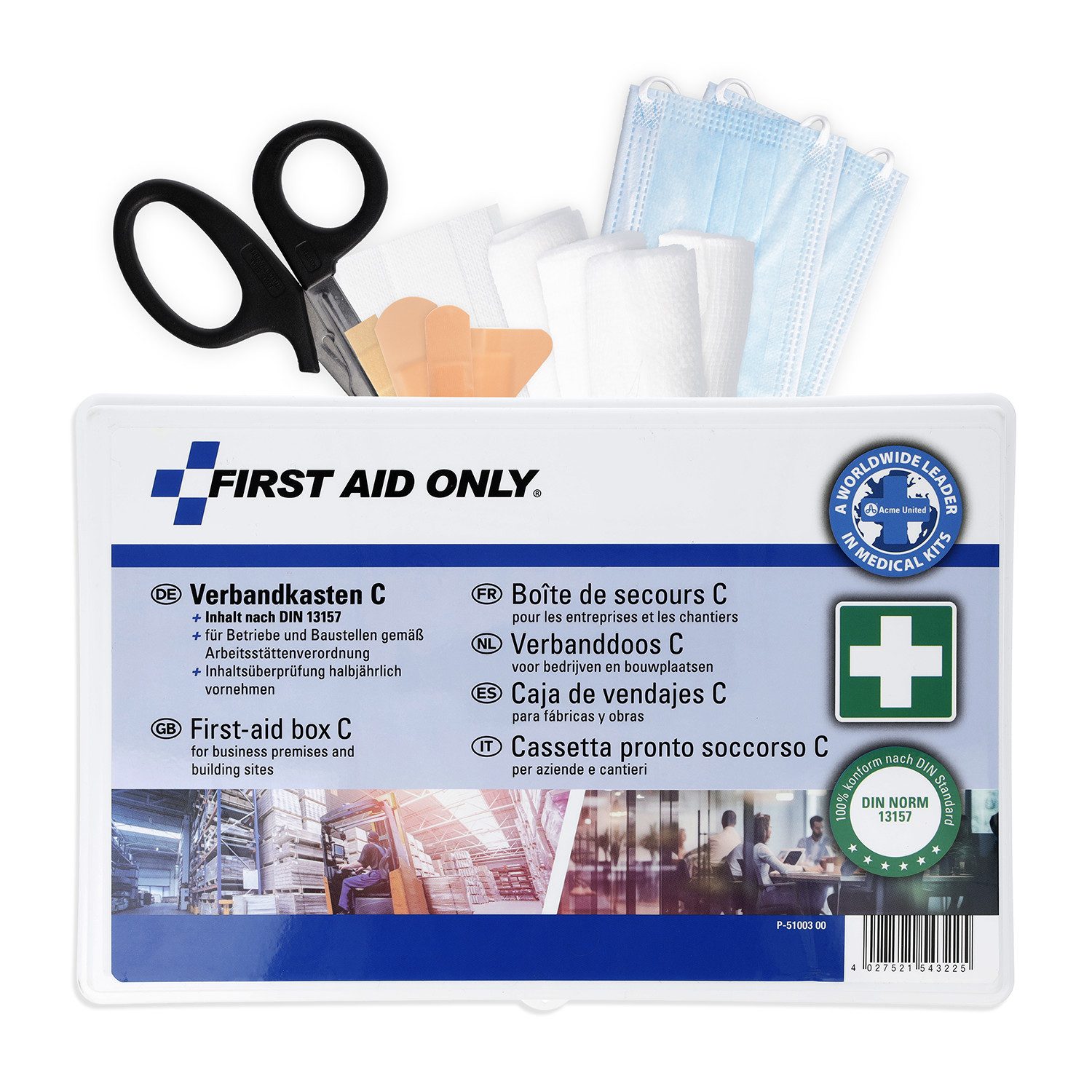 FIRST AID ONLY® Erste-Hilfe-Koffer Verbandkasten C DIN 13157, Erste Hilfe Koffer nach DIN 13157:2021, Erfüllt Arbeitsstättenrichtlinie