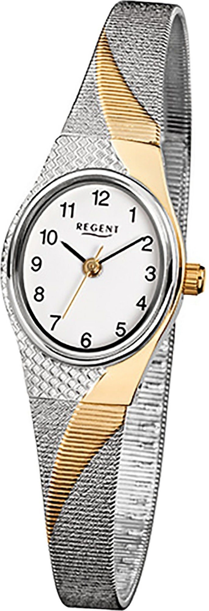 Regent Quarzuhr Regent Stahl Damen Uhr F-623 Quarzuhr, Damenuhr Edelstahl, ionenplattiert ovales Gehäuse, klein (ca. 20x22mm)