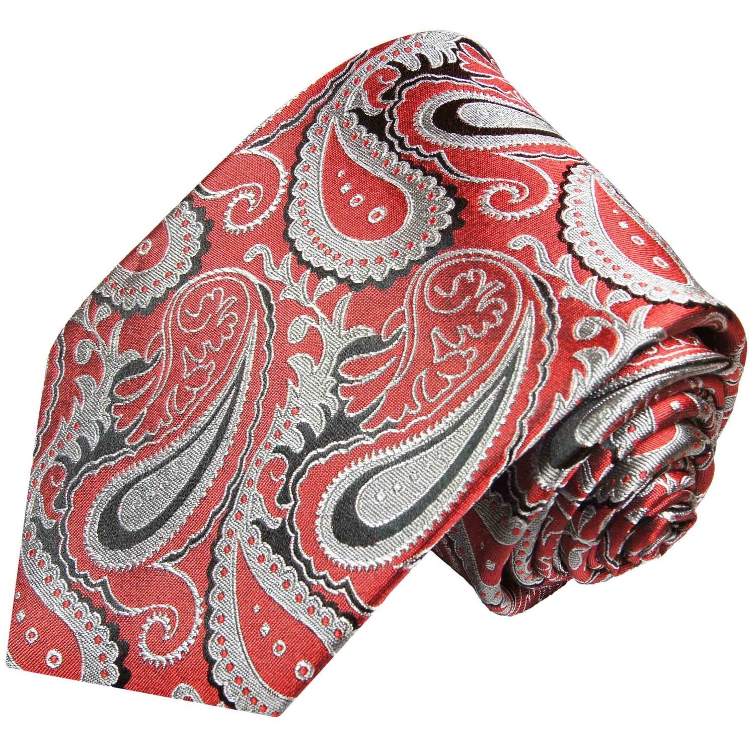 paisley Extra silber Schmal Herren brokat Krawatte Seide mit Malone (Set, (6cm), 563 lang 100% Krawatte Paul rot Einstecktuch) Seidenkrawatte 2-St., Tuch mit modern grau (165cm),