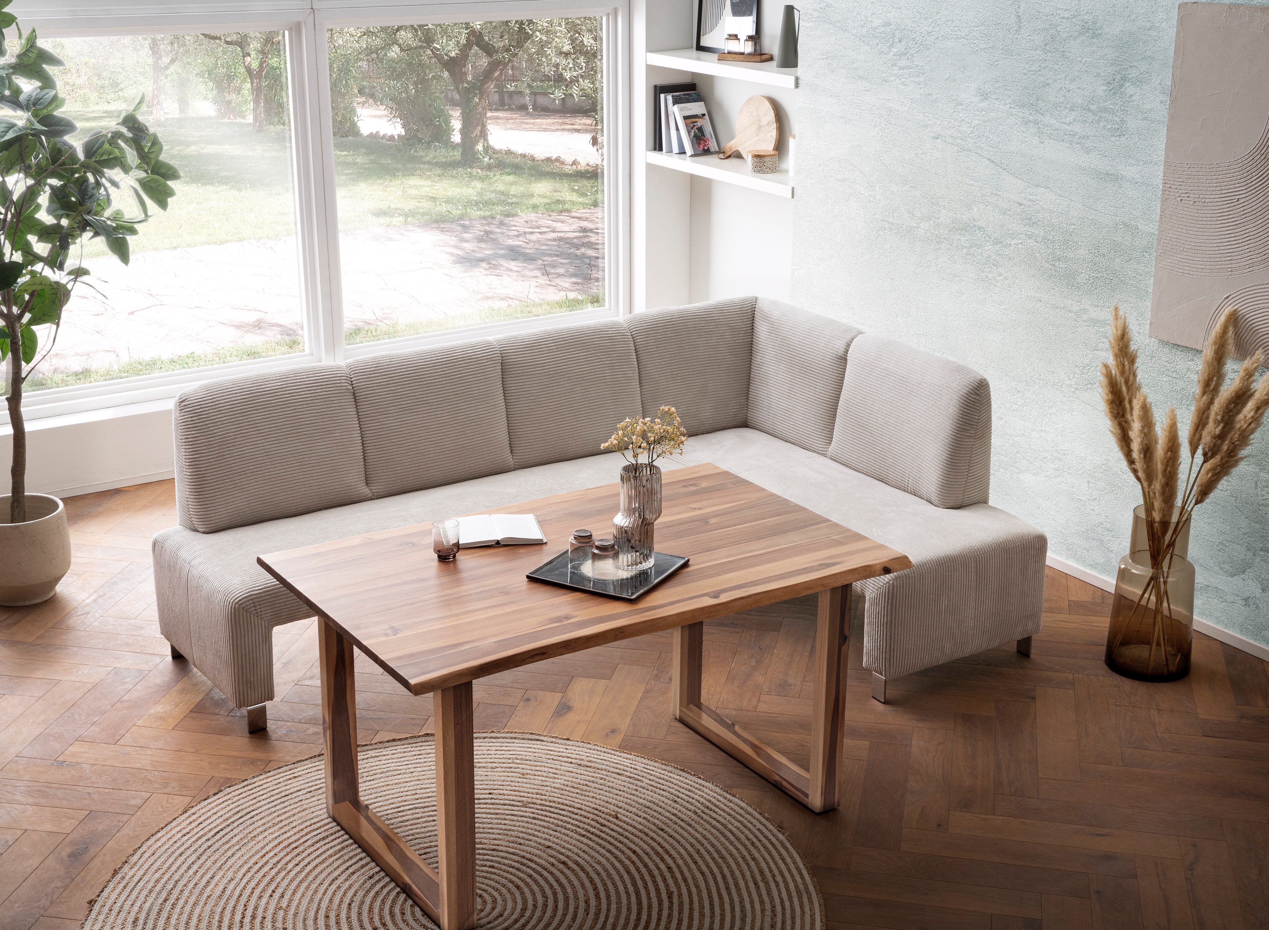 exxpo - sofa fashion Eckbank Intenso, viele Bezugsstoffe Cord, Struktur 243/158 cm (B/T), hohe Bodenfreiheit, frei im Raum stellbar, hoher Sitzkomfort