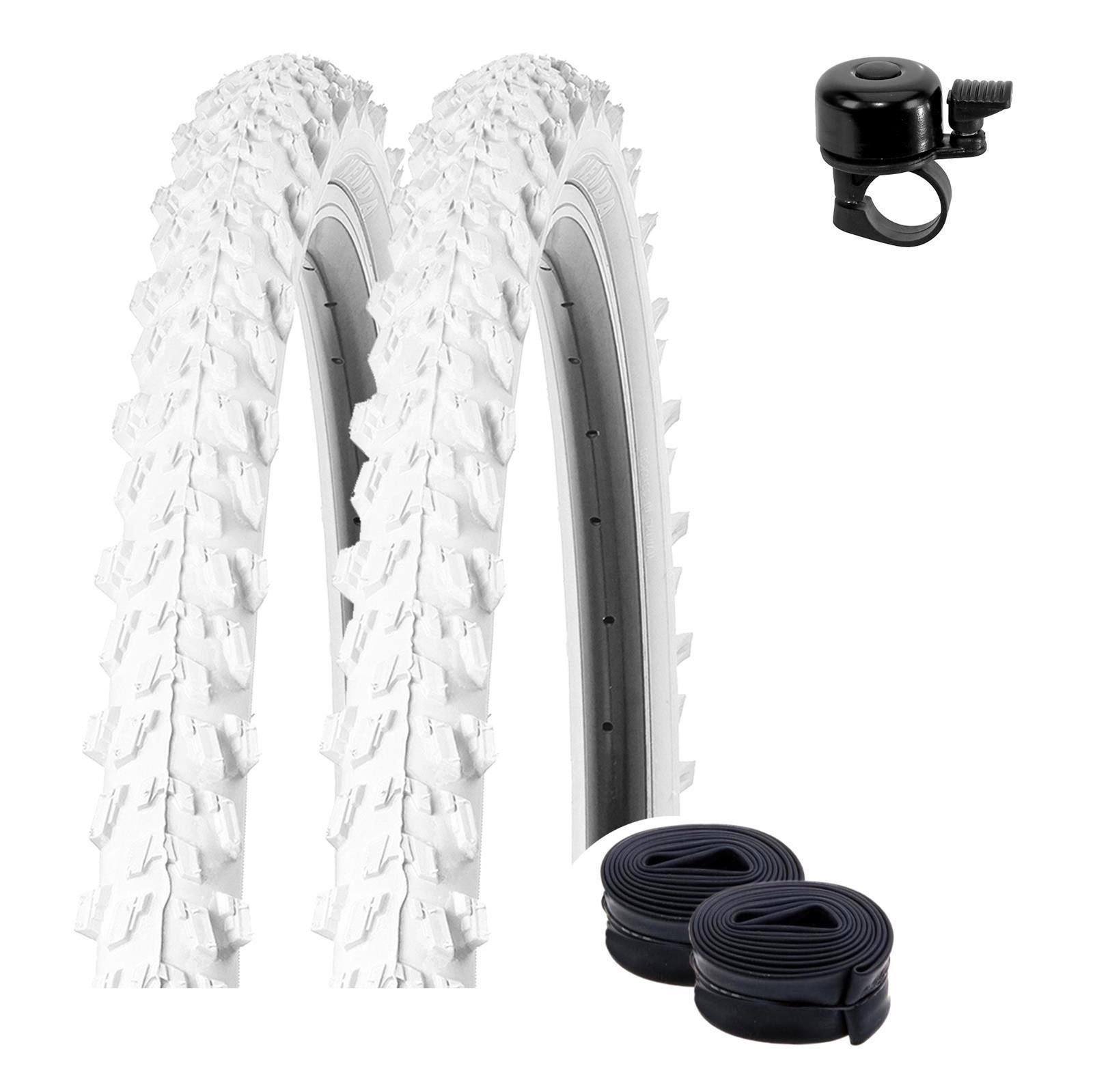 maxxi4you Fahrradreifen 2 x Kenda K-829 MTB 26 x 1,95 (50-559) Weiß + 2 DV inkl Fahrradklingel