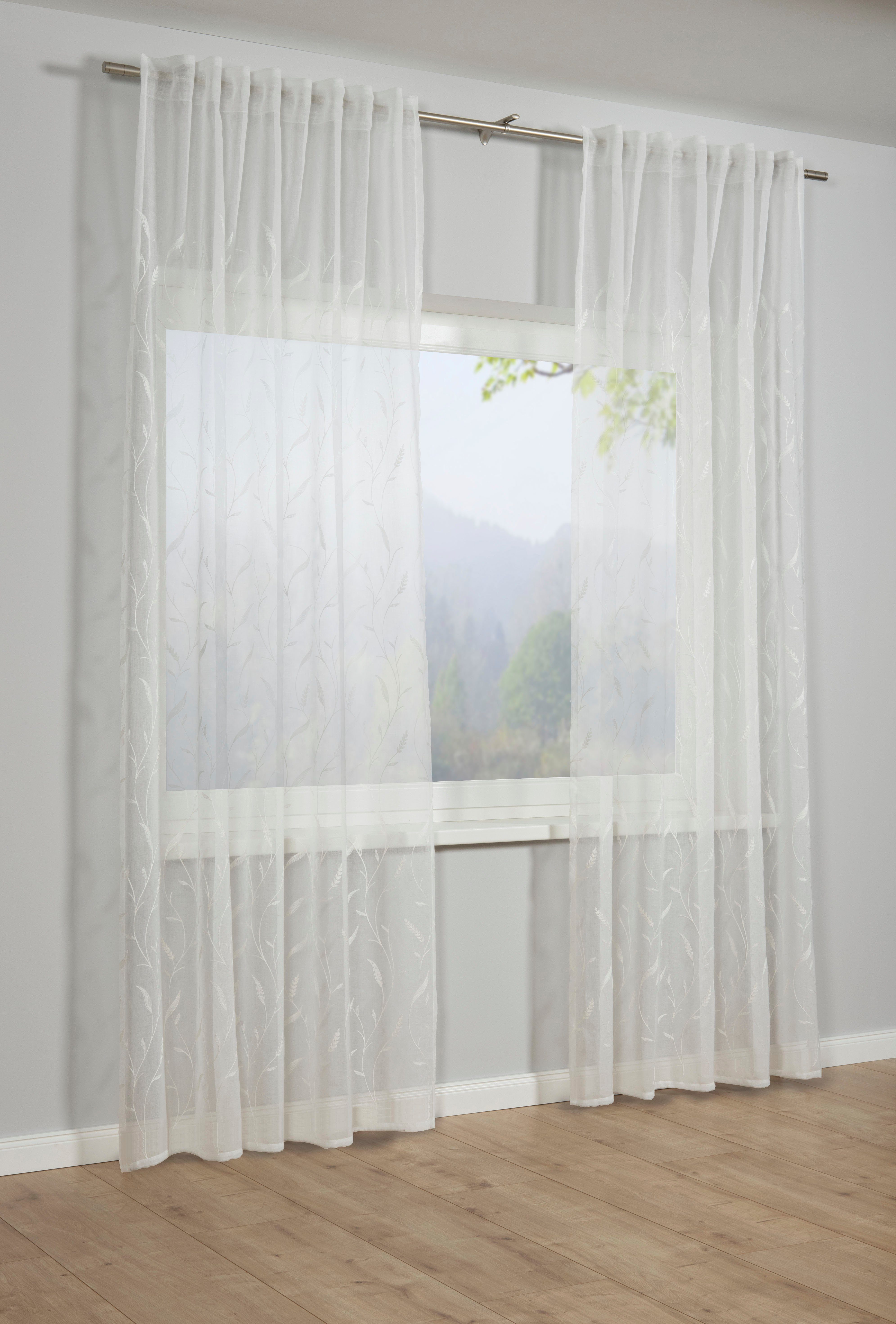 GARDINIA Gardine Schal mit Gardinenband Dolly-Voile mit Rankenstickerei (1 St), verdeckte Schlaufen, transparent, Stoff Dolly-Voile mit Rankenstickerei