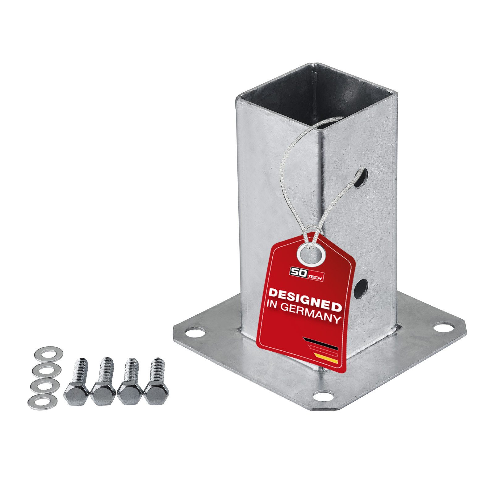 SO-TECH® Pfostenträger für Vierkantholz, zum Aufschrauben, aus Stahl feuerverzinkt, (1-St), Höhe 152 mm, Terrasse Gartenpfosten 60 x 60 mm mit Schrauben