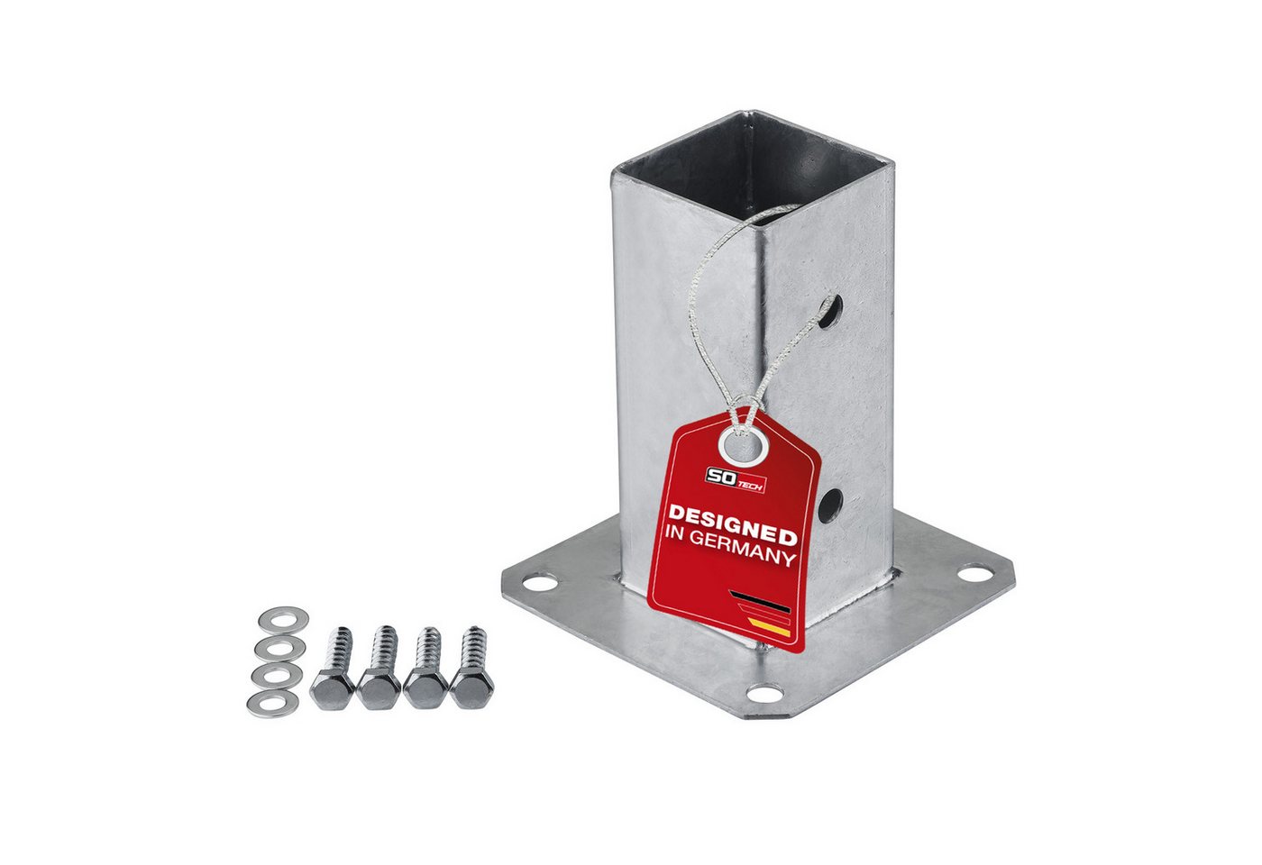 SO-TECH® Pfostenträger für Vierkantholz, zum Aufschrauben, aus Stahl feuerverzinkt, (1-St), Höhe 152 mm, Terrasse Gartenpfosten 60 x 60 mm mit Schrauben