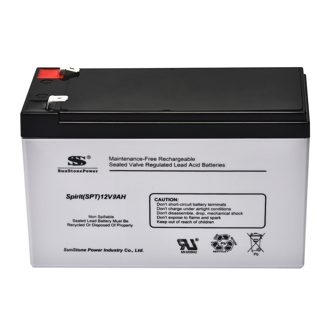 Sunstone Power 12 Volt Batterie 9AH AGM Stromspeicher Aufladbare Akku für Alarmanlage Bleiakkus SPT12-9 9000 mAh (12 V), Auslaufsicher und wartungsfrei, geringe Selbstentladung (3% / Monat)