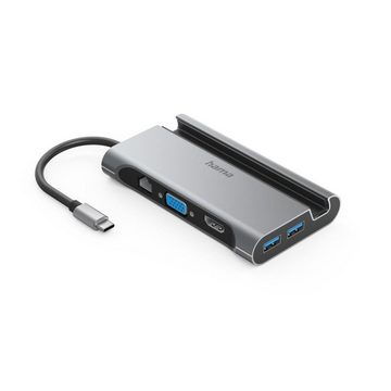 Hama USB-C Multiport Hub für Laptop mit 7 Ports, USB Adapter, Handy, Tablet USB-Adapter USB-C zu HDMI, RJ-45 (Ethernet), USB Typ A, USB Typ C, VGA, 15 cm, Laptop Dockingstation, USB-A, VGA, HDMI, LAN Ethernet, silberfarben