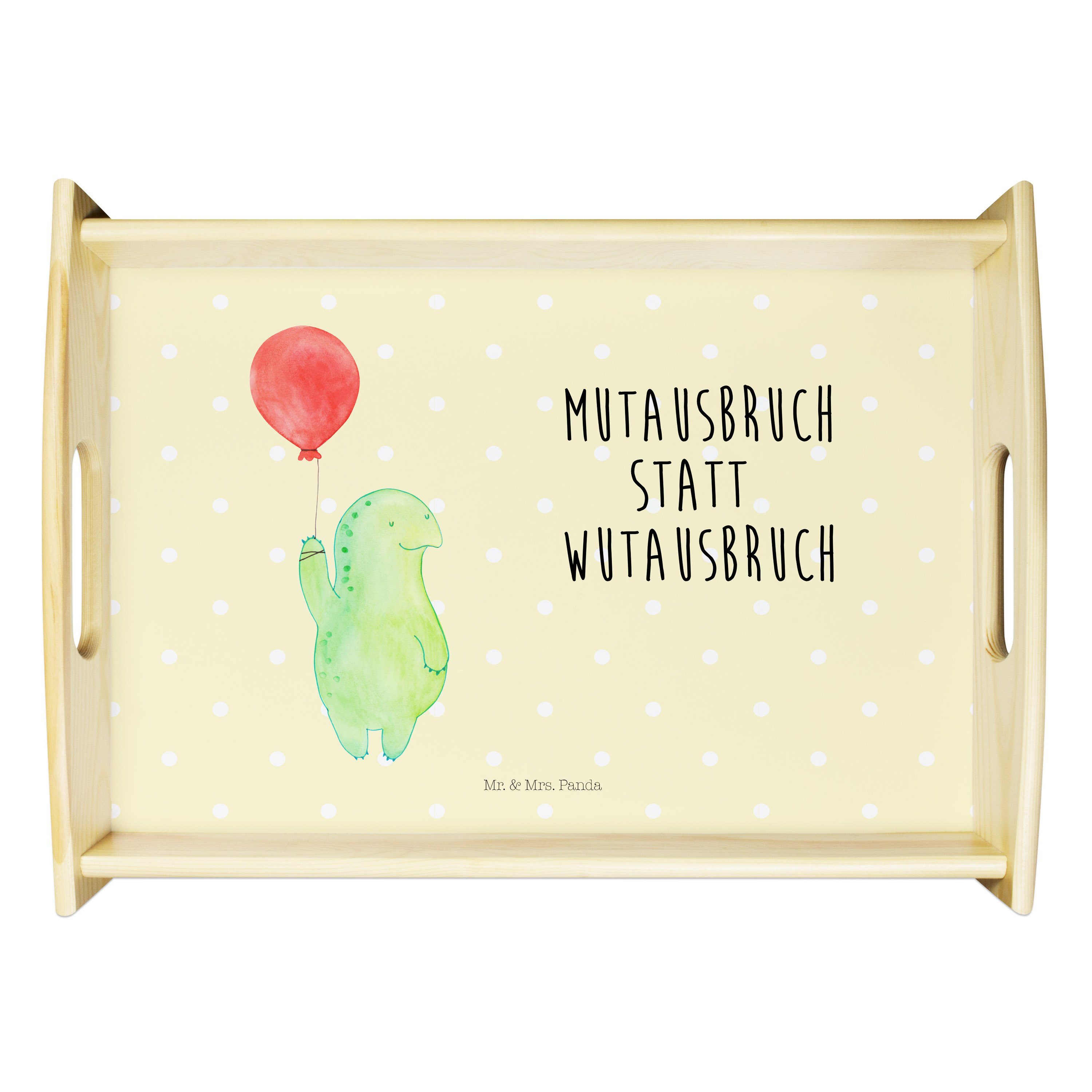Mr. & Mrs. Panda Schildkröte Echtholz Luftballon Tablett Mutausbruch, (1-tlg) Geschenk, Gelb lasiert, Dekota, - - Pastell