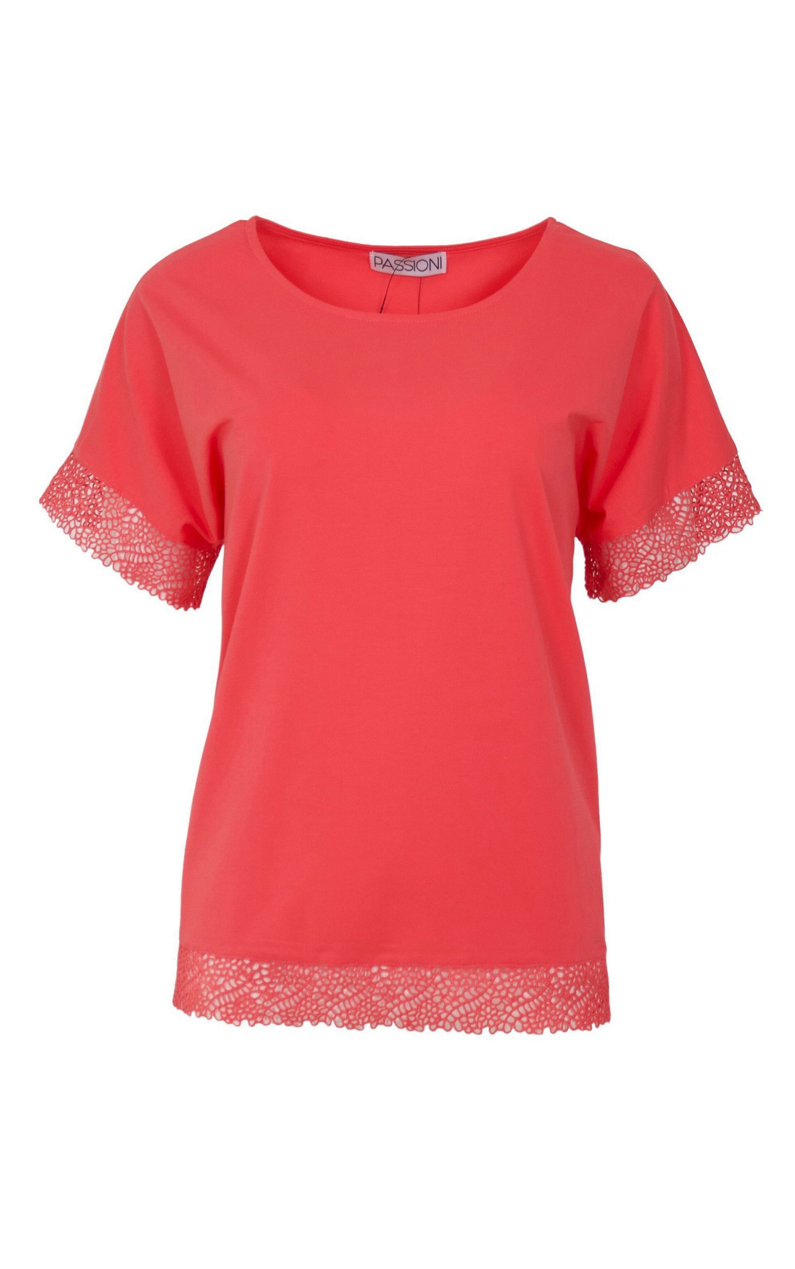 Passioni T-Shirt mit Spitzendetails an Saum günstig online kaufen