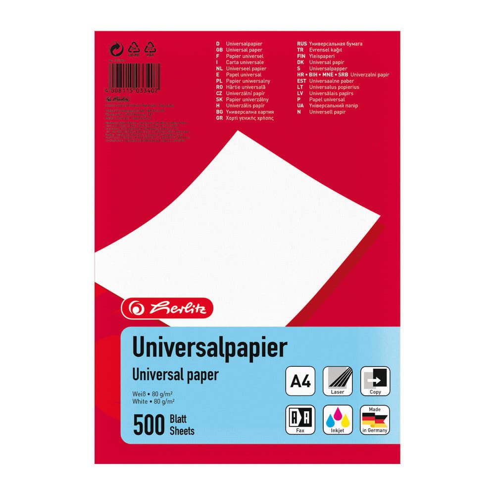 Herlitz Collegeblock herlitz Universalpapier A4 weiß, 500 Blatt